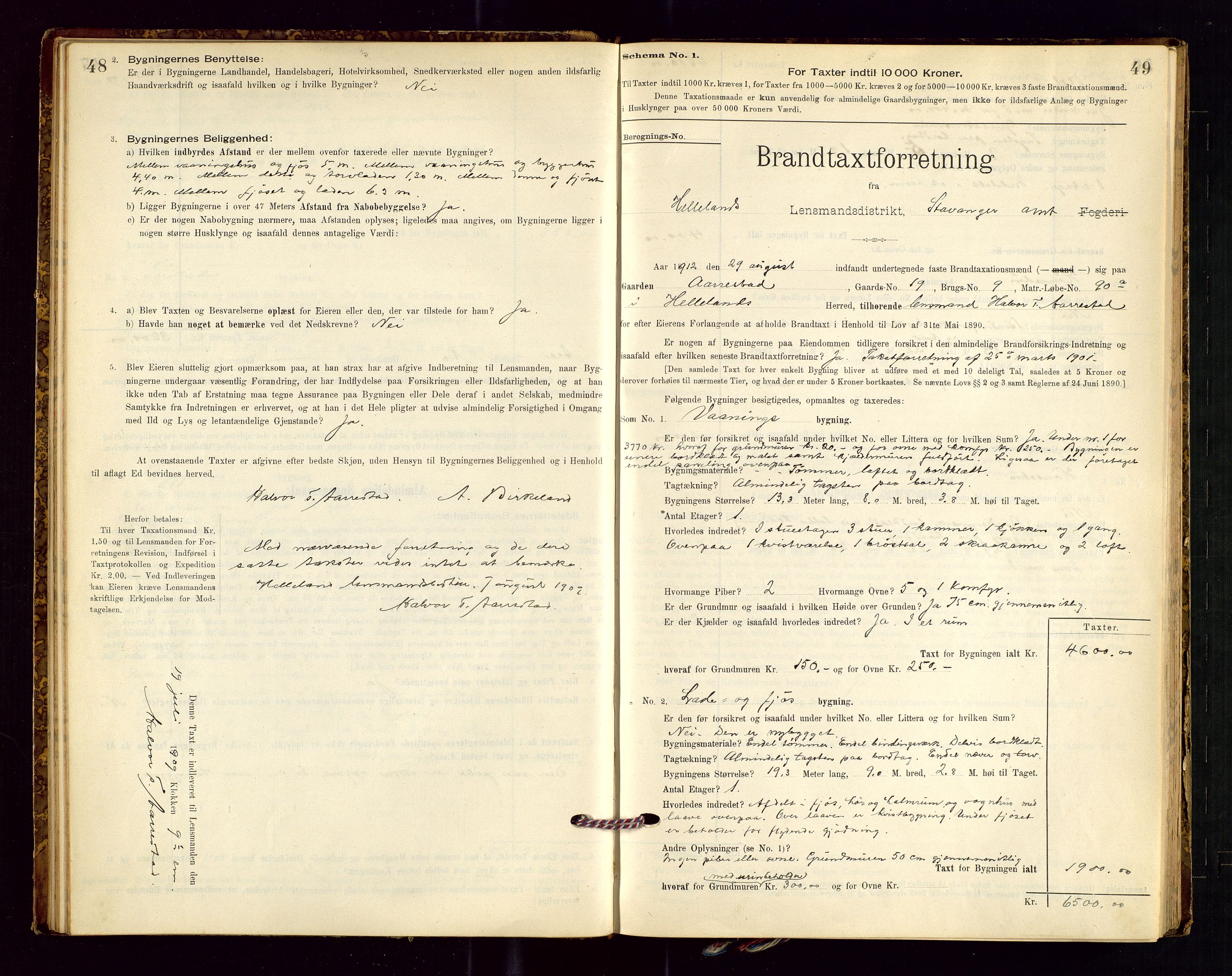 Helleland lensmannskontor, SAST/A-100209/Gob/L0001: "Brandtaxationsprotokol", 1896-1919, s. 48-49