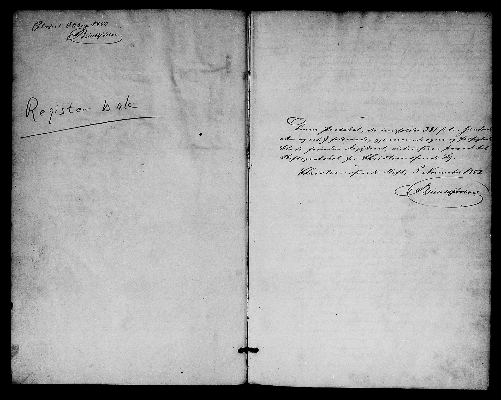 Kristiansand byrett, AV/SAK-1223-0001/H/Hc/L0025: Skifteprotokoll nr. 21, med register, 1852-1857