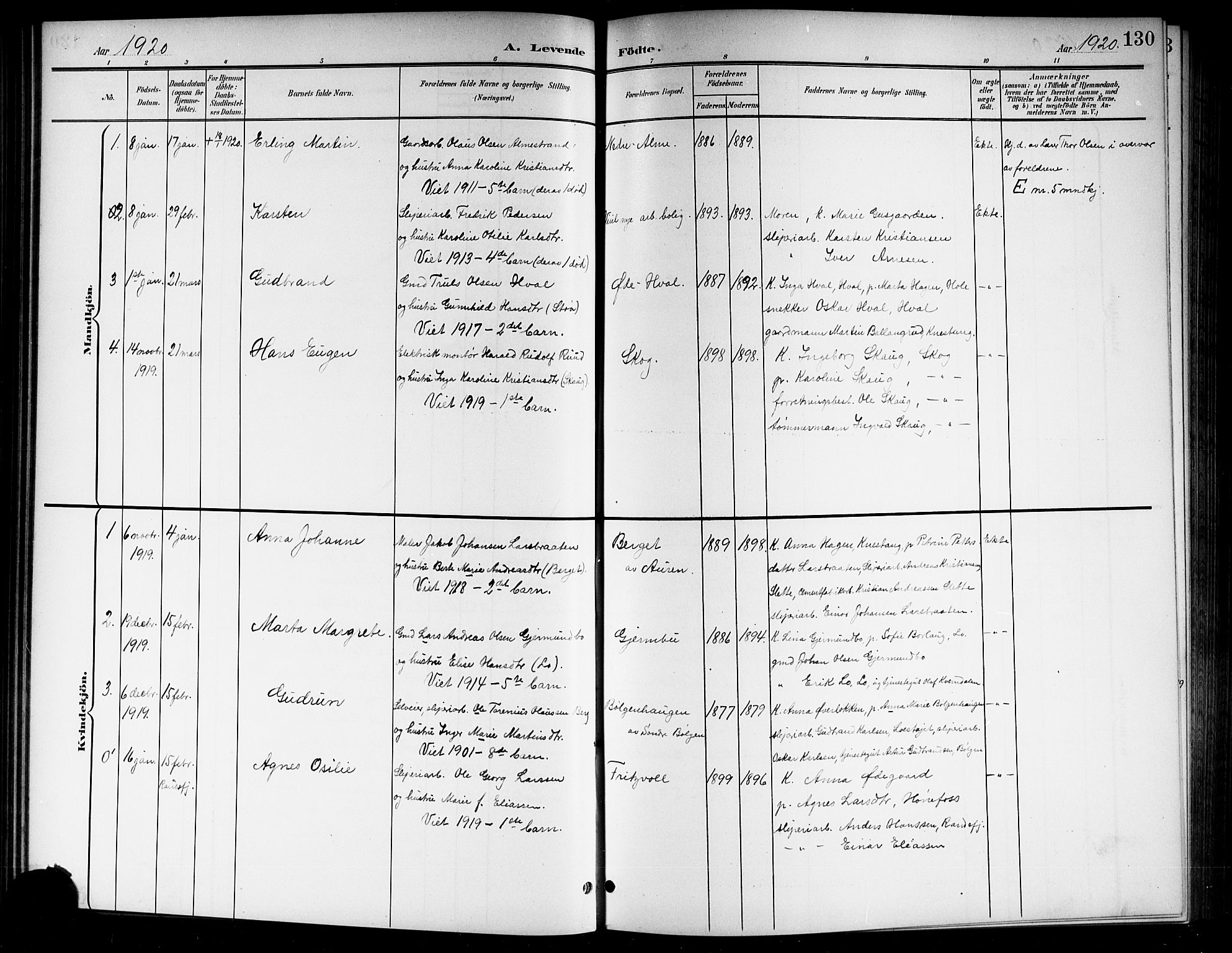 Norderhov kirkebøker, SAKO/A-237/G/Gb/L0002: Klokkerbok nr. II 2, 1891-1921, s. 130