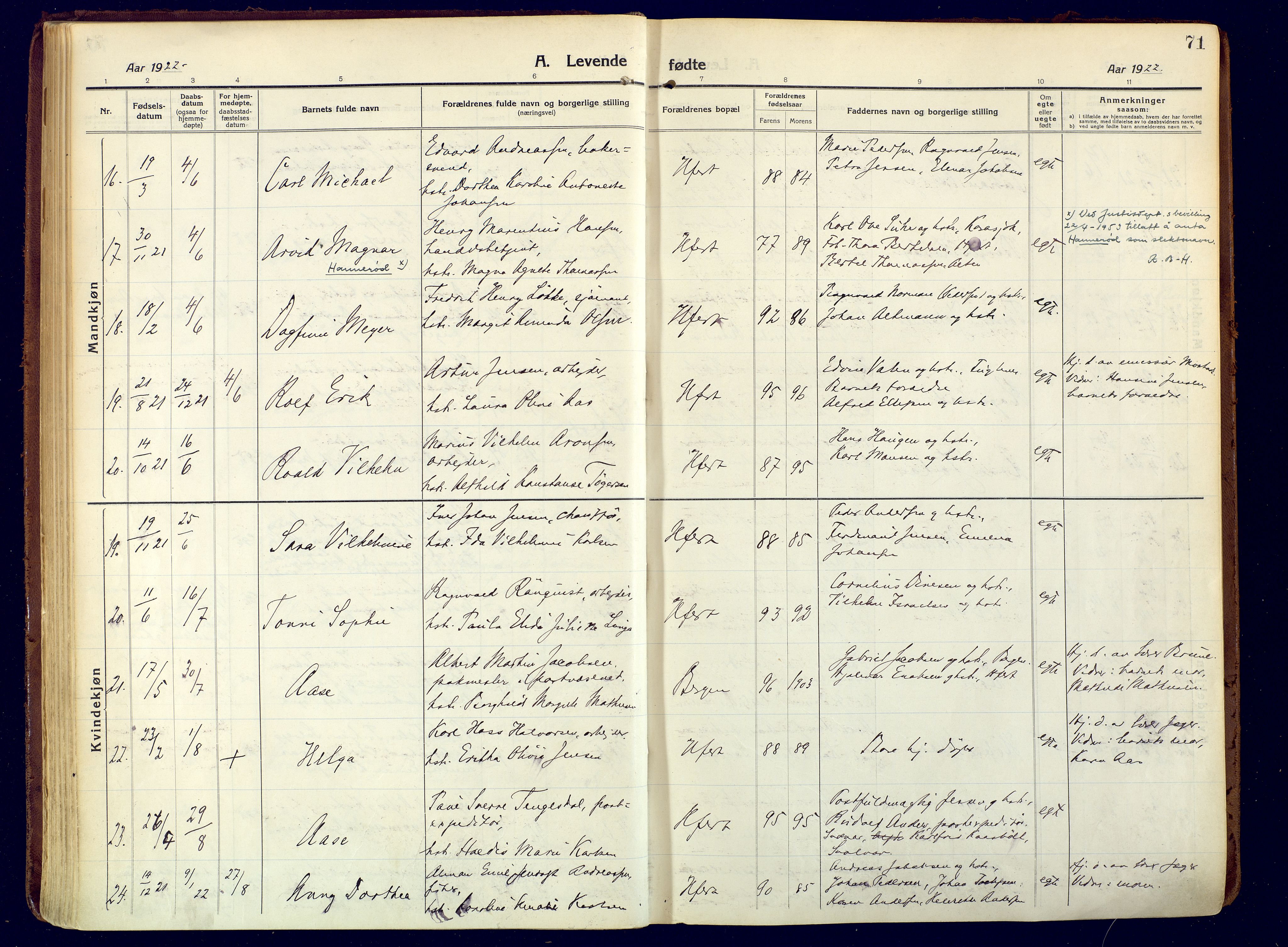 Hammerfest sokneprestkontor, SATØ/S-1347/H/Ha/L0015.kirke: Ministerialbok nr. 15, 1916-1923, s. 71