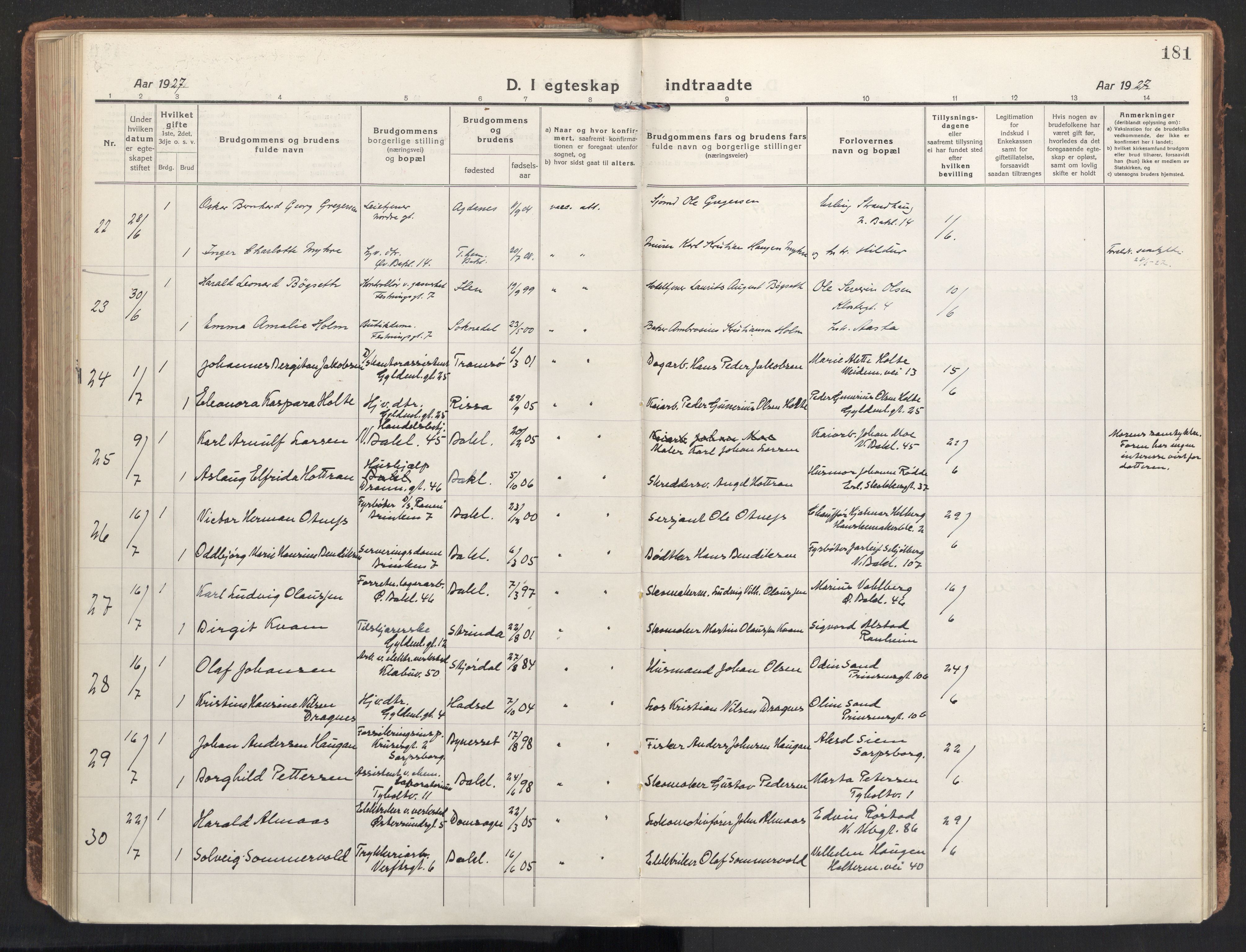 Ministerialprotokoller, klokkerbøker og fødselsregistre - Sør-Trøndelag, AV/SAT-A-1456/604/L0206: Ministerialbok nr. 604A26, 1917-1931, s. 181