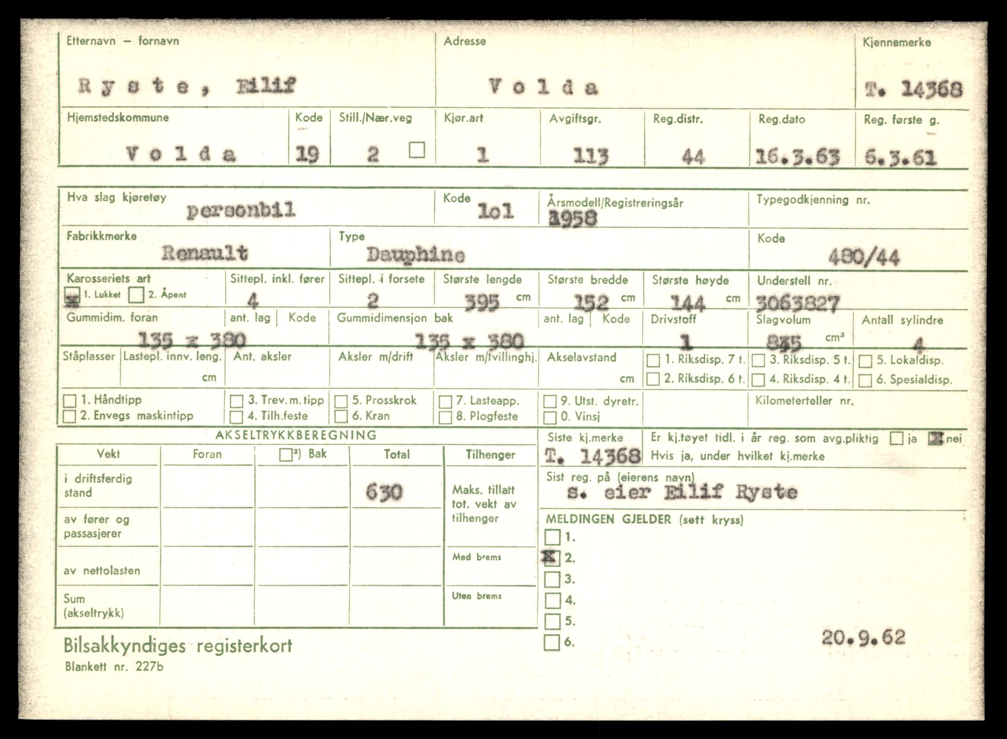 Møre og Romsdal vegkontor - Ålesund trafikkstasjon, AV/SAT-A-4099/F/Fe/L0045: Registreringskort for kjøretøy T 14320 - T 14444, 1927-1998, s. 1347