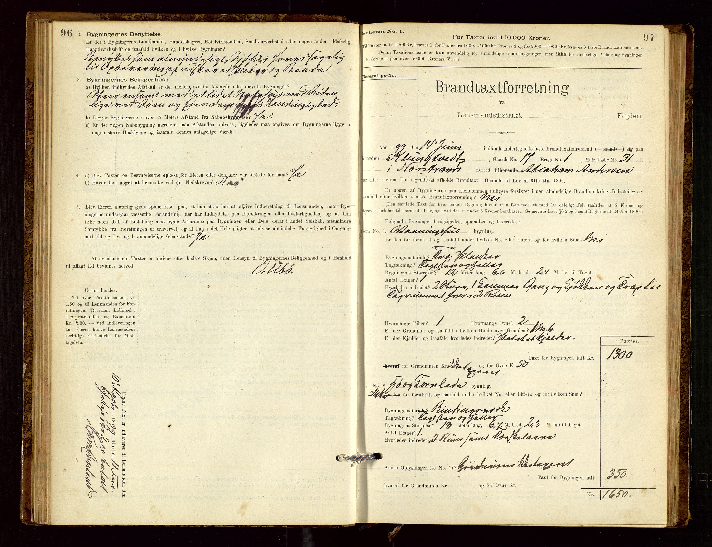 Nedstrand lensmannskontor, SAST/A-100236/Gob/L0001: "Brandtaxationsprotokol for Nerstrand Lensmandsdistrikt Ryfylke fogderi", 1895-1915, s. 96-97
