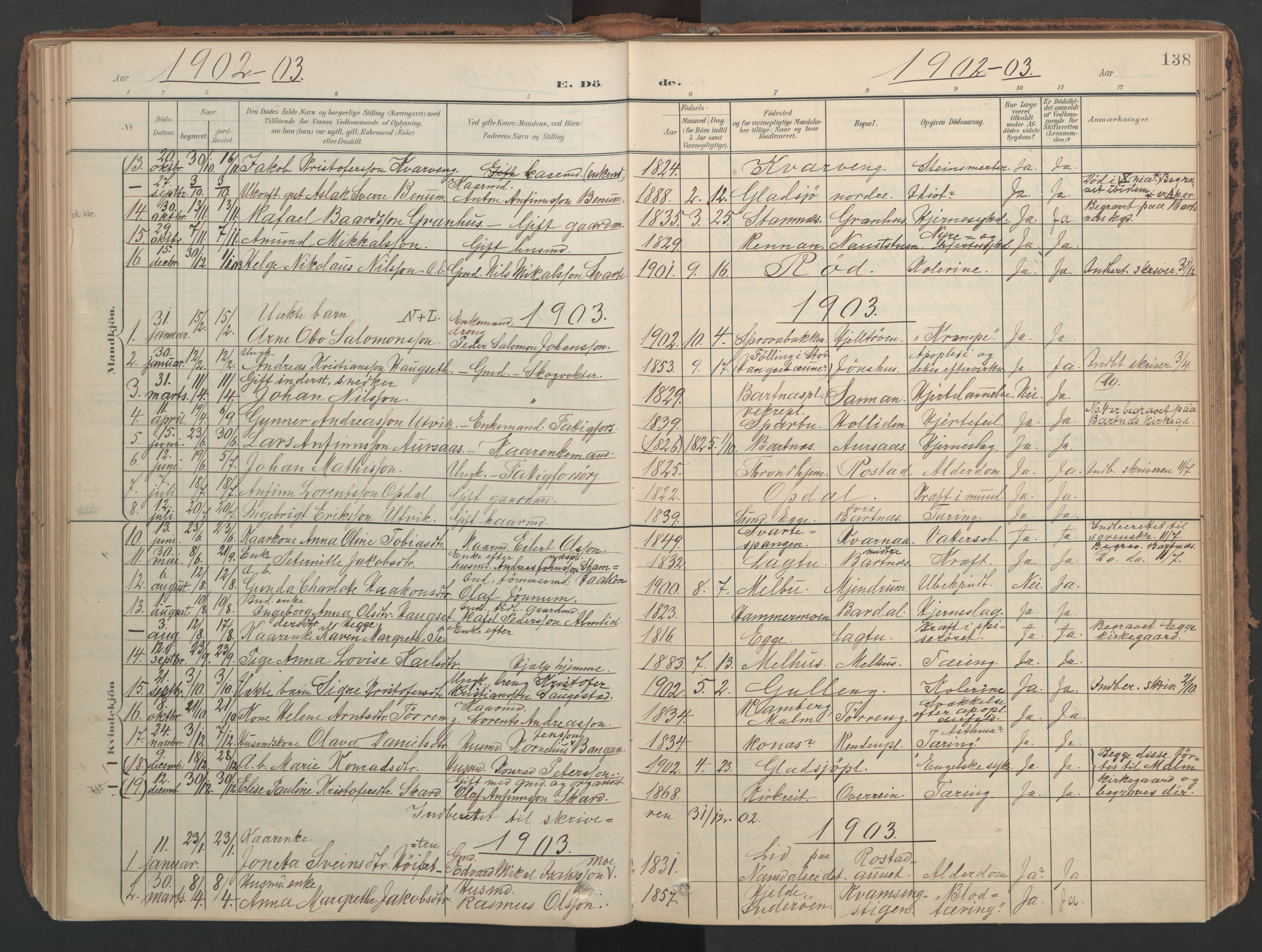 Ministerialprotokoller, klokkerbøker og fødselsregistre - Nord-Trøndelag, AV/SAT-A-1458/741/L0397: Ministerialbok nr. 741A11, 1901-1911, s. 138