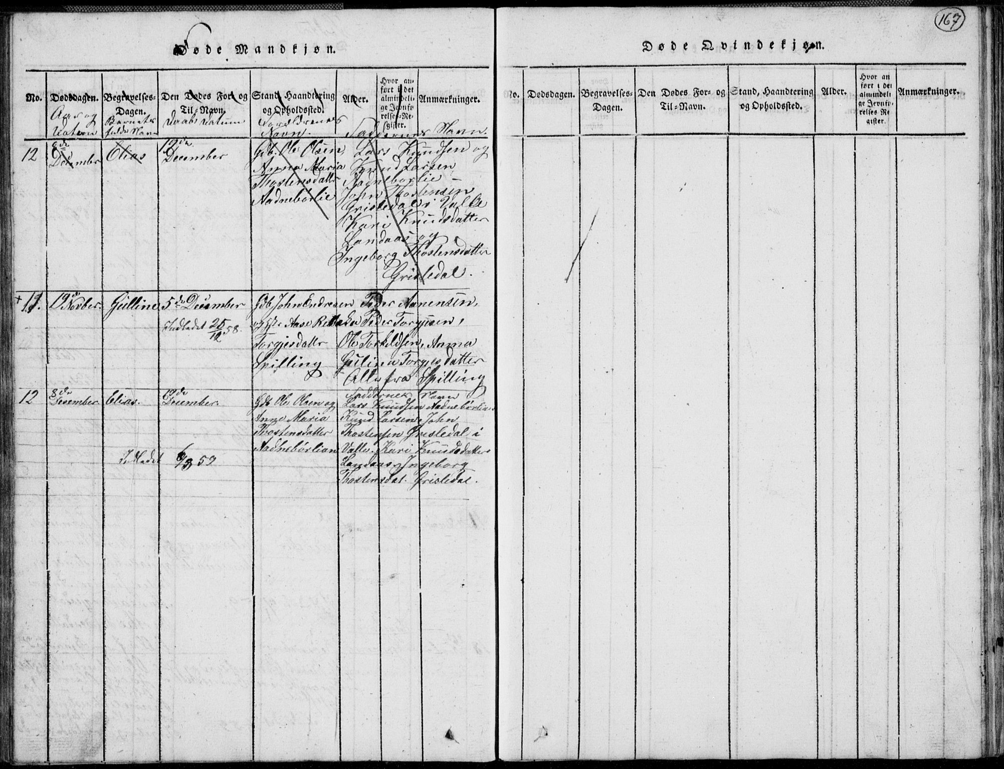 Nord-Audnedal sokneprestkontor, AV/SAK-1111-0032/F/Fb/Fbb/L0001: Klokkerbok nr. B 1, 1816-1858, s. 167