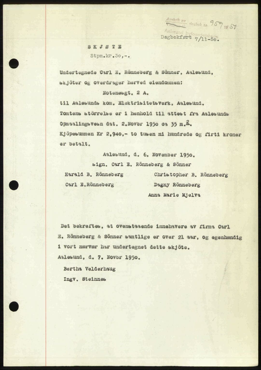 Ålesund byfogd, AV/SAT-A-4384: Pantebok nr. 37A (2), 1949-1950, Dagboknr: 959/1950