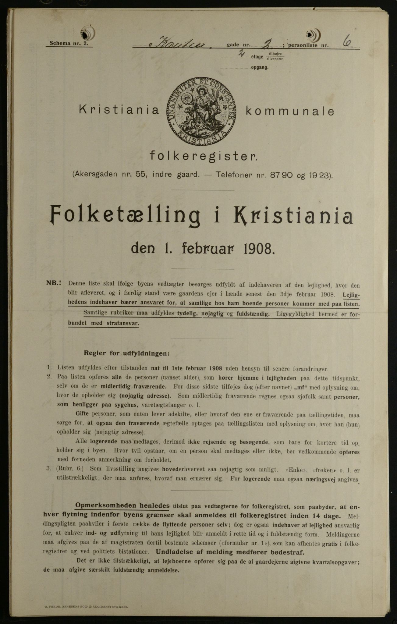 OBA, Kommunal folketelling 1.2.1908 for Kristiania kjøpstad, 1908, s. 43135