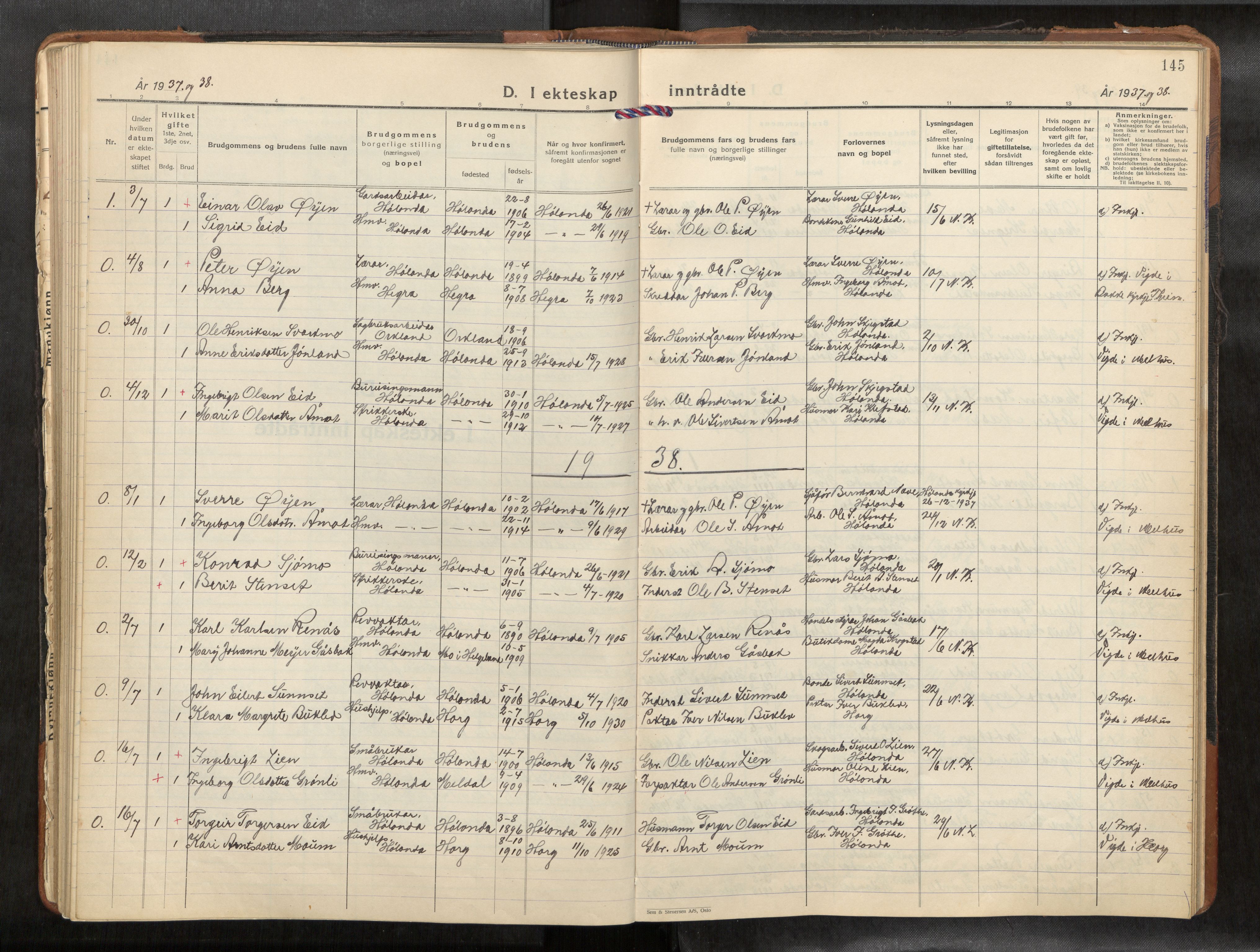 Ministerialprotokoller, klokkerbøker og fødselsregistre - Sør-Trøndelag, AV/SAT-A-1456/694/L1134b: Klokkerbok nr. 694C07, 1937-1984, s. 145