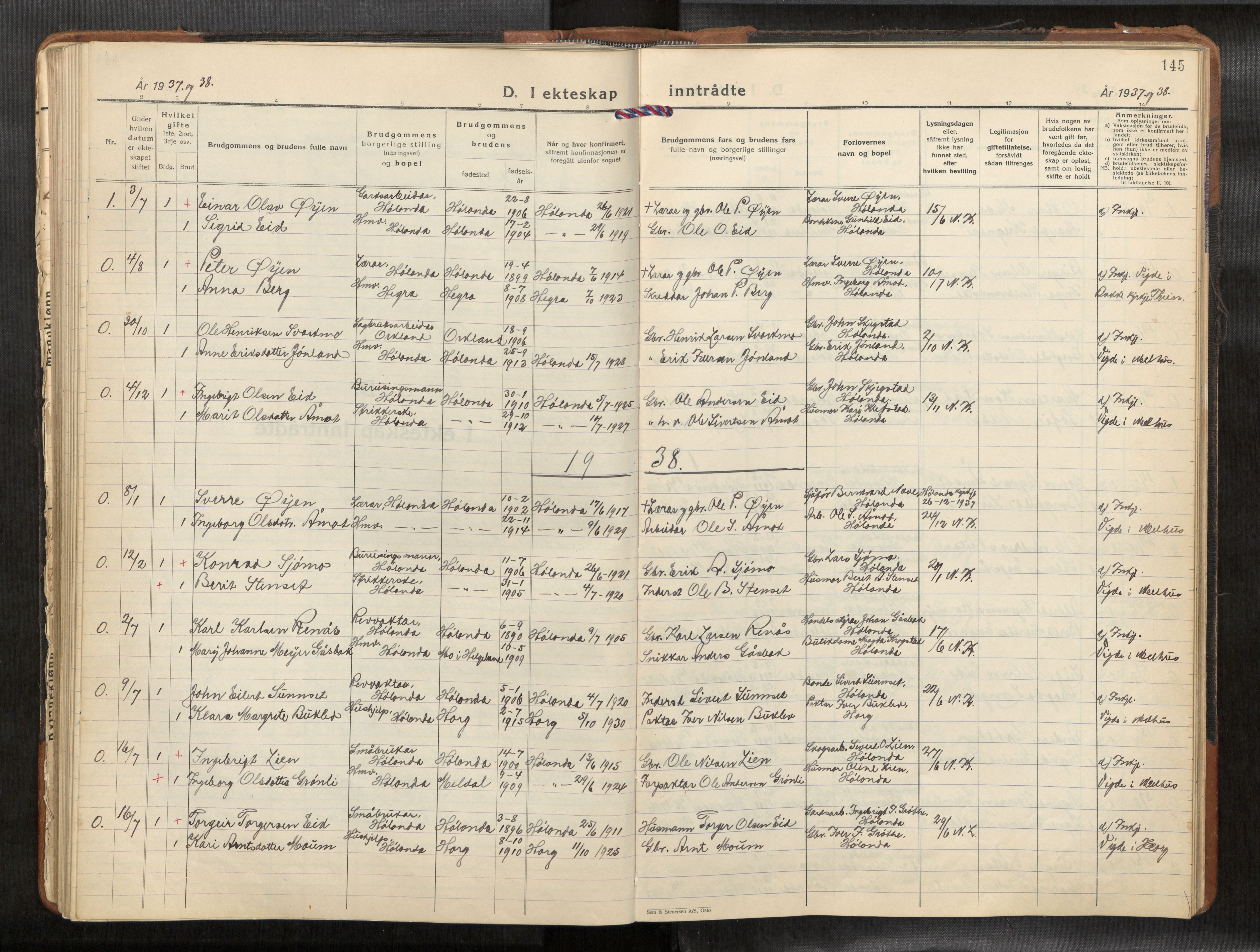 Ministerialprotokoller, klokkerbøker og fødselsregistre - Sør-Trøndelag, SAT/A-1456/694/L1134b: Klokkerbok nr. 694C07, 1937-1984, s. 145