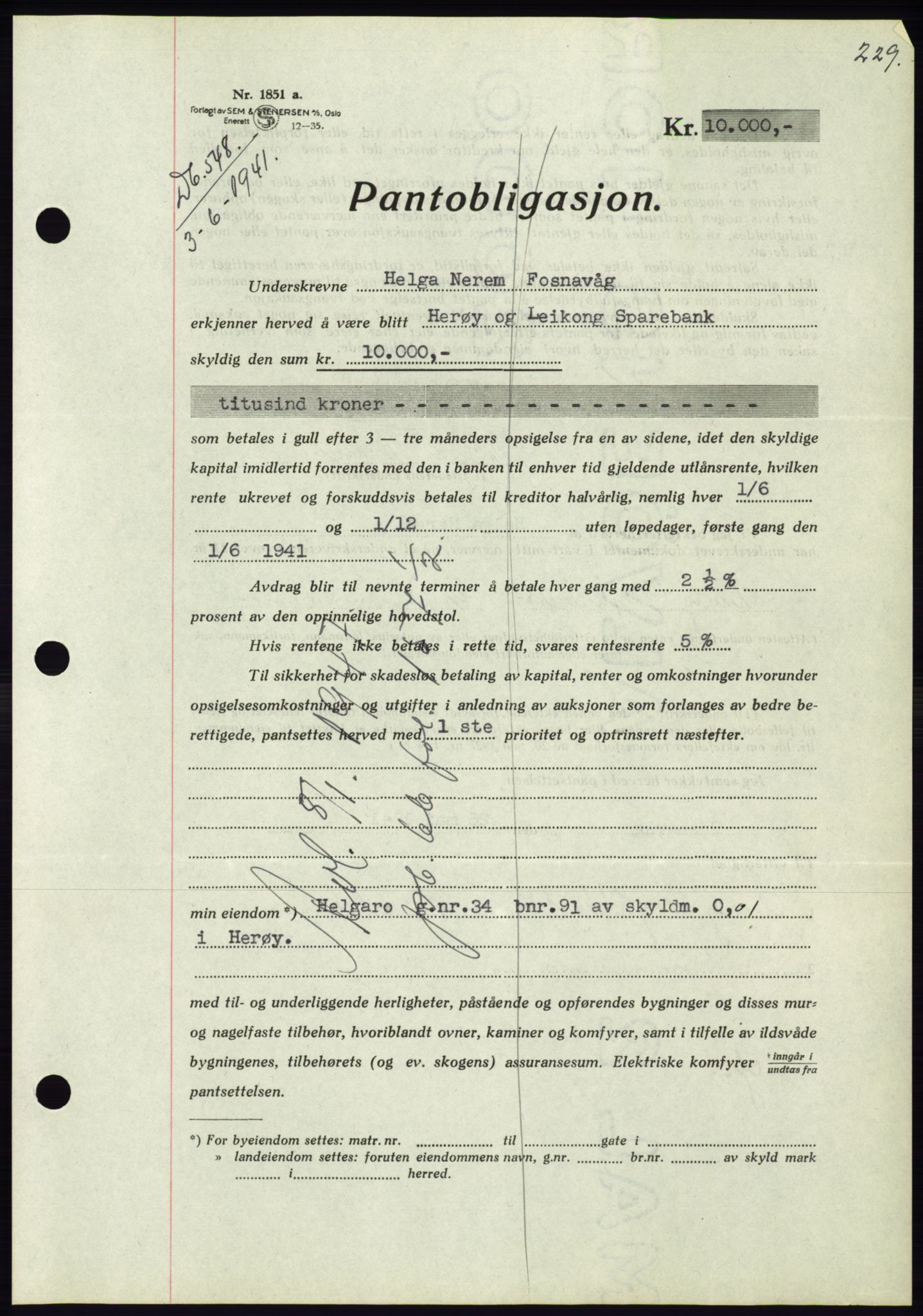 Søre Sunnmøre sorenskriveri, AV/SAT-A-4122/1/2/2C/L0071: Pantebok nr. 65, 1941-1941, Dagboknr: 548/1941