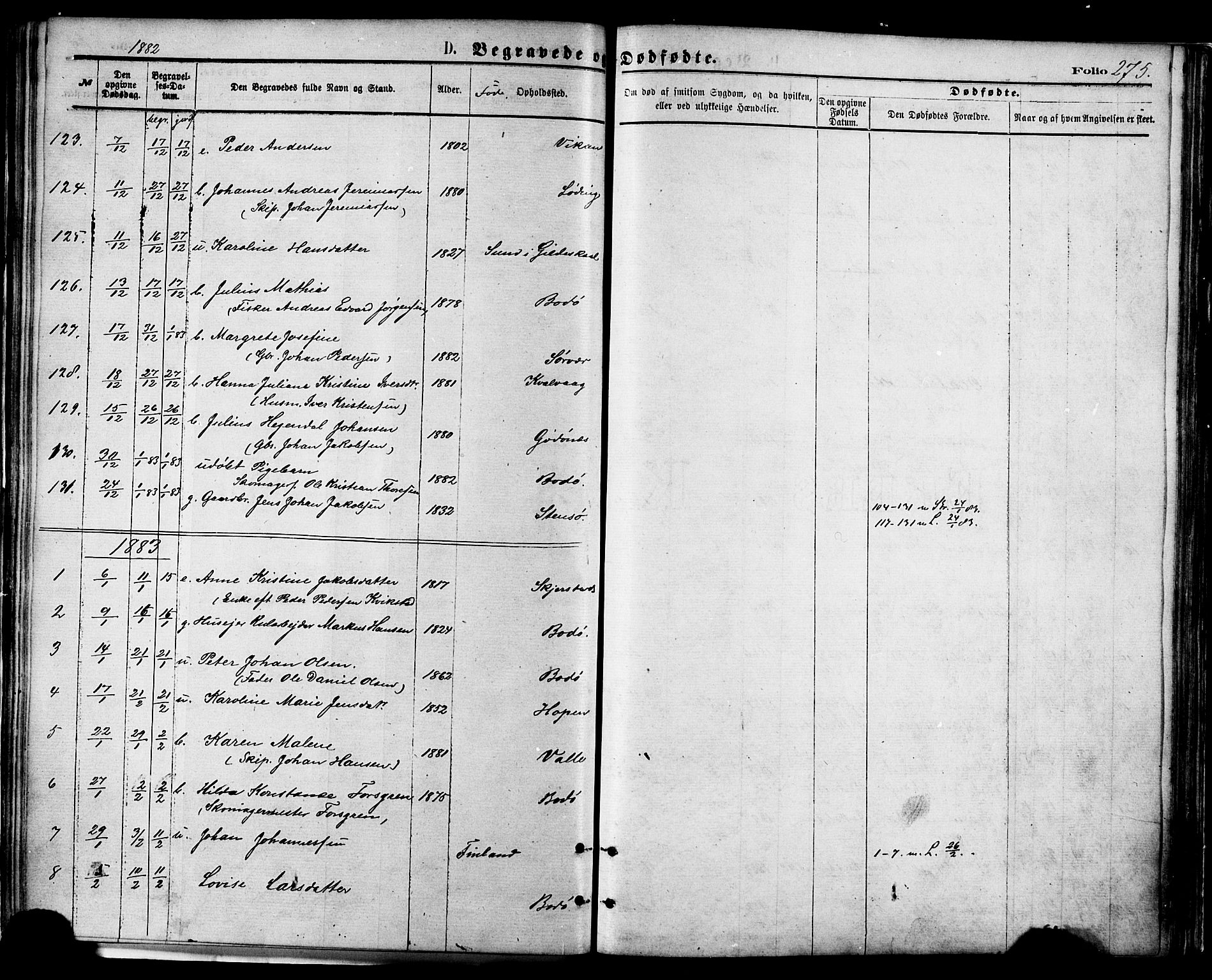 Ministerialprotokoller, klokkerbøker og fødselsregistre - Nordland, AV/SAT-A-1459/801/L0009: Ministerialbok nr. 801A09, 1876-1883, s. 275