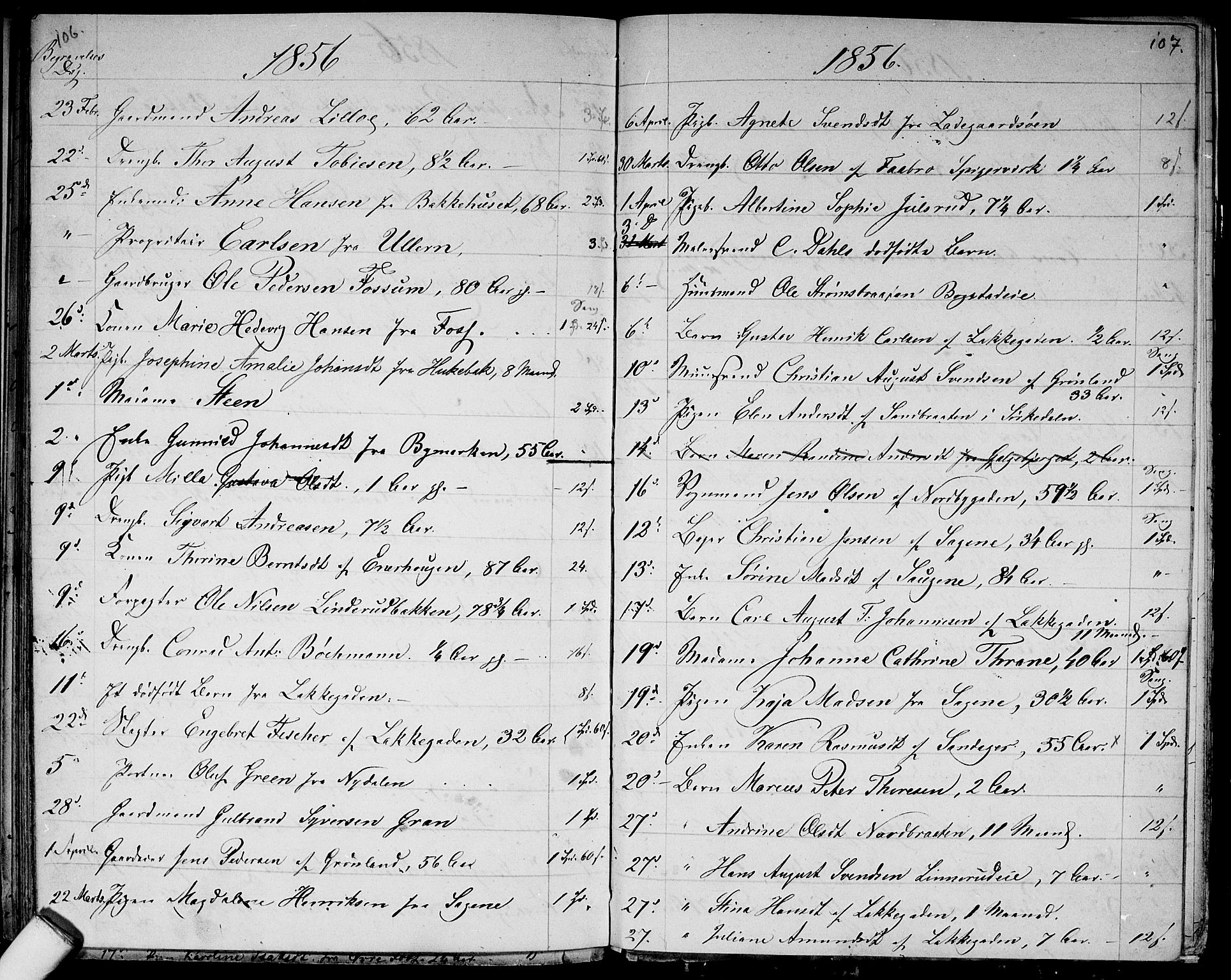 Aker prestekontor kirkebøker, AV/SAO-A-10861/G/L0012: Klokkerbok nr. 12, 1846-1860, s. 106-107