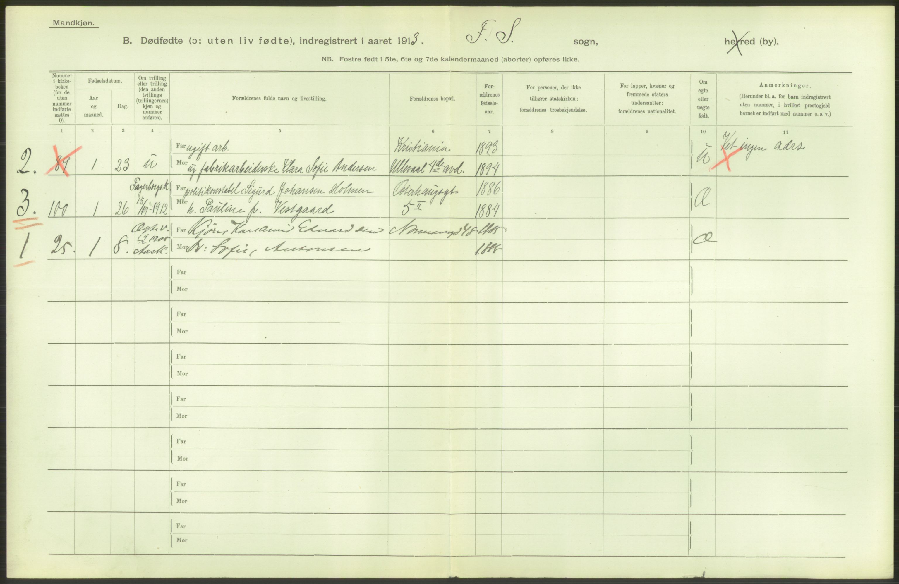 Statistisk sentralbyrå, Sosiodemografiske emner, Befolkning, AV/RA-S-2228/D/Df/Dfb/Dfbc/L0010: Kristiania: Døde, dødfødte., 1913, s. 34