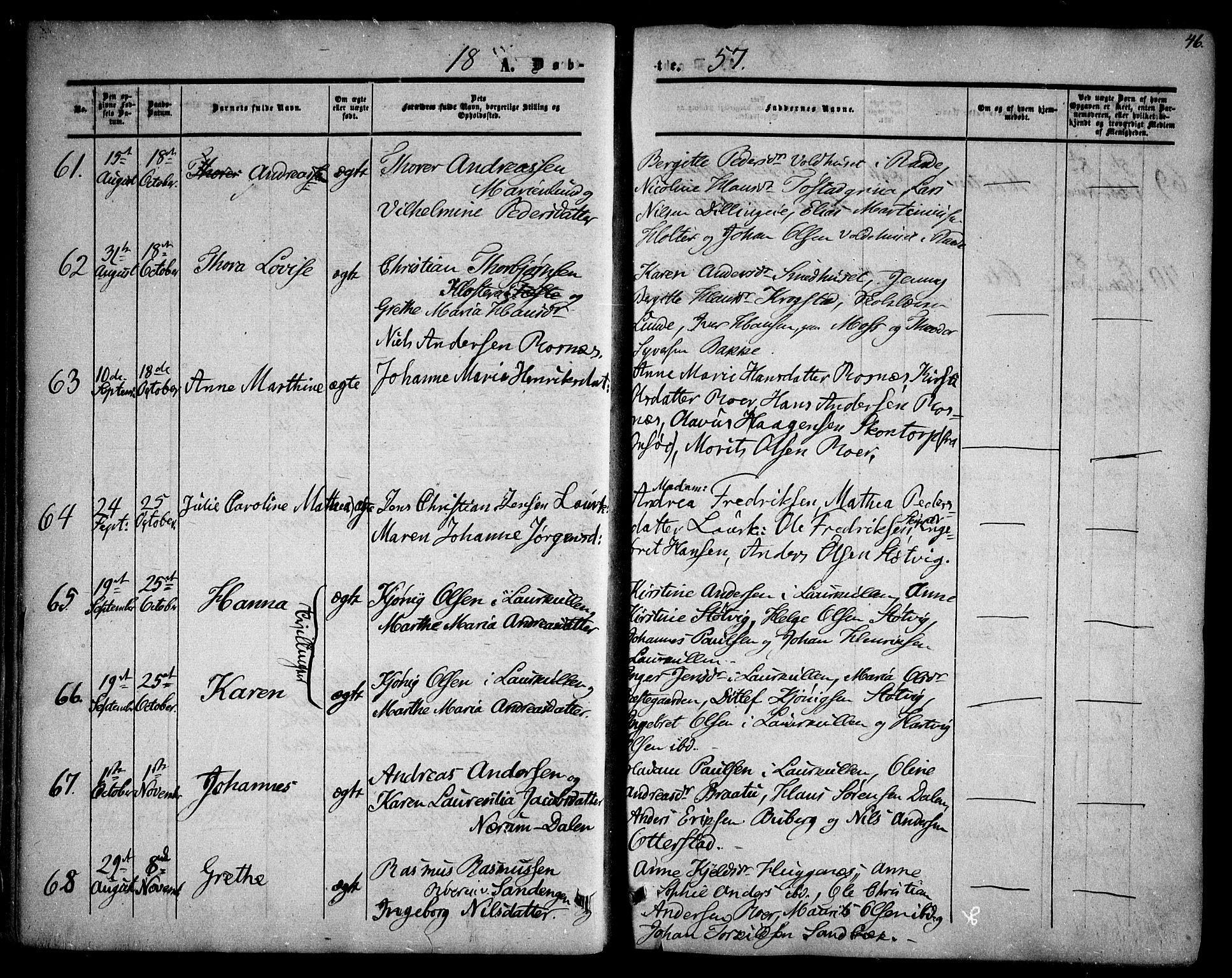 Rygge prestekontor Kirkebøker, AV/SAO-A-10084b/F/Fa/L0005: Ministerialbok nr. 5, 1852-1871, s. 46