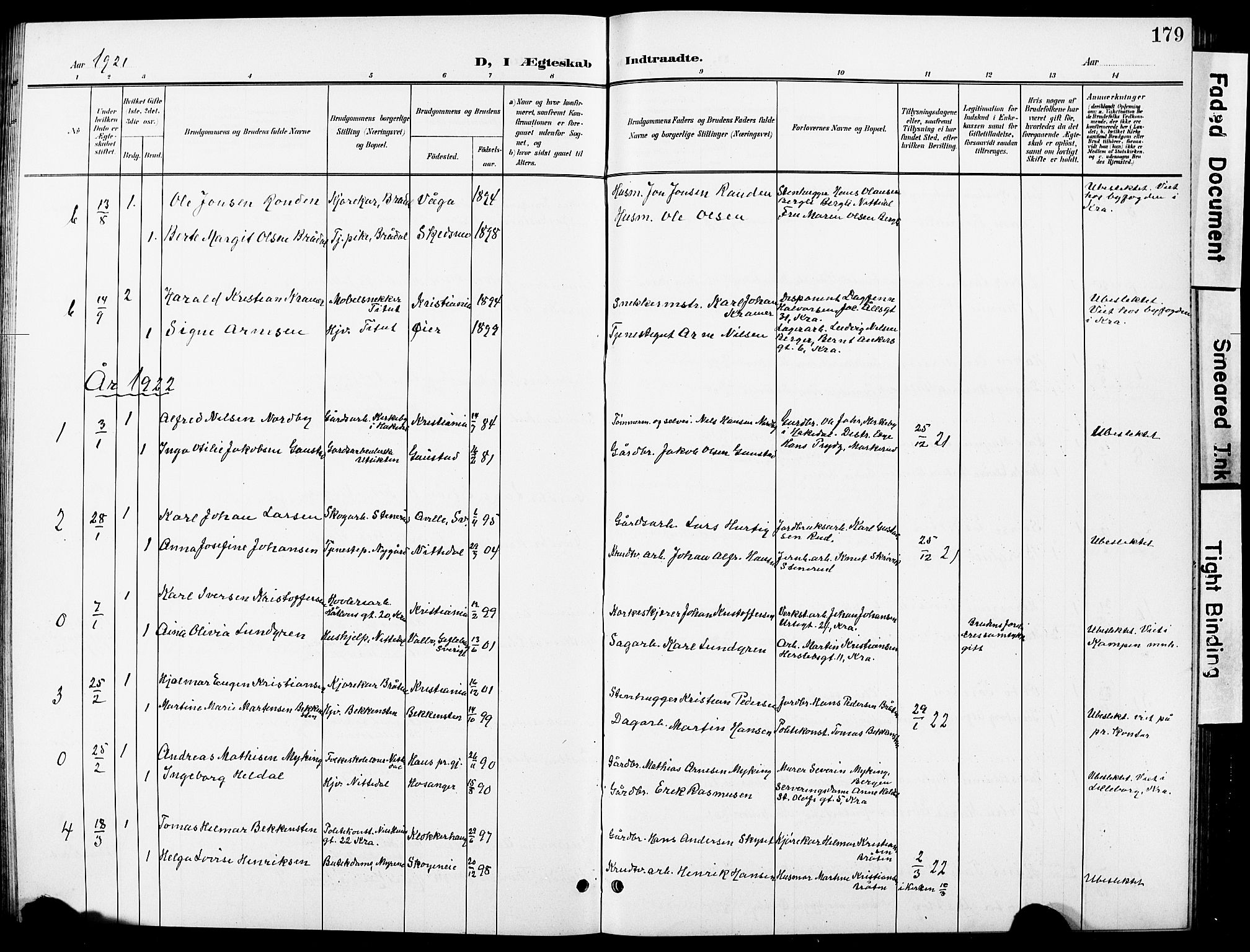 Nittedal prestekontor Kirkebøker, AV/SAO-A-10365a/G/Ga/L0003: Klokkerbok nr. I 3, 1902-1929, s. 179