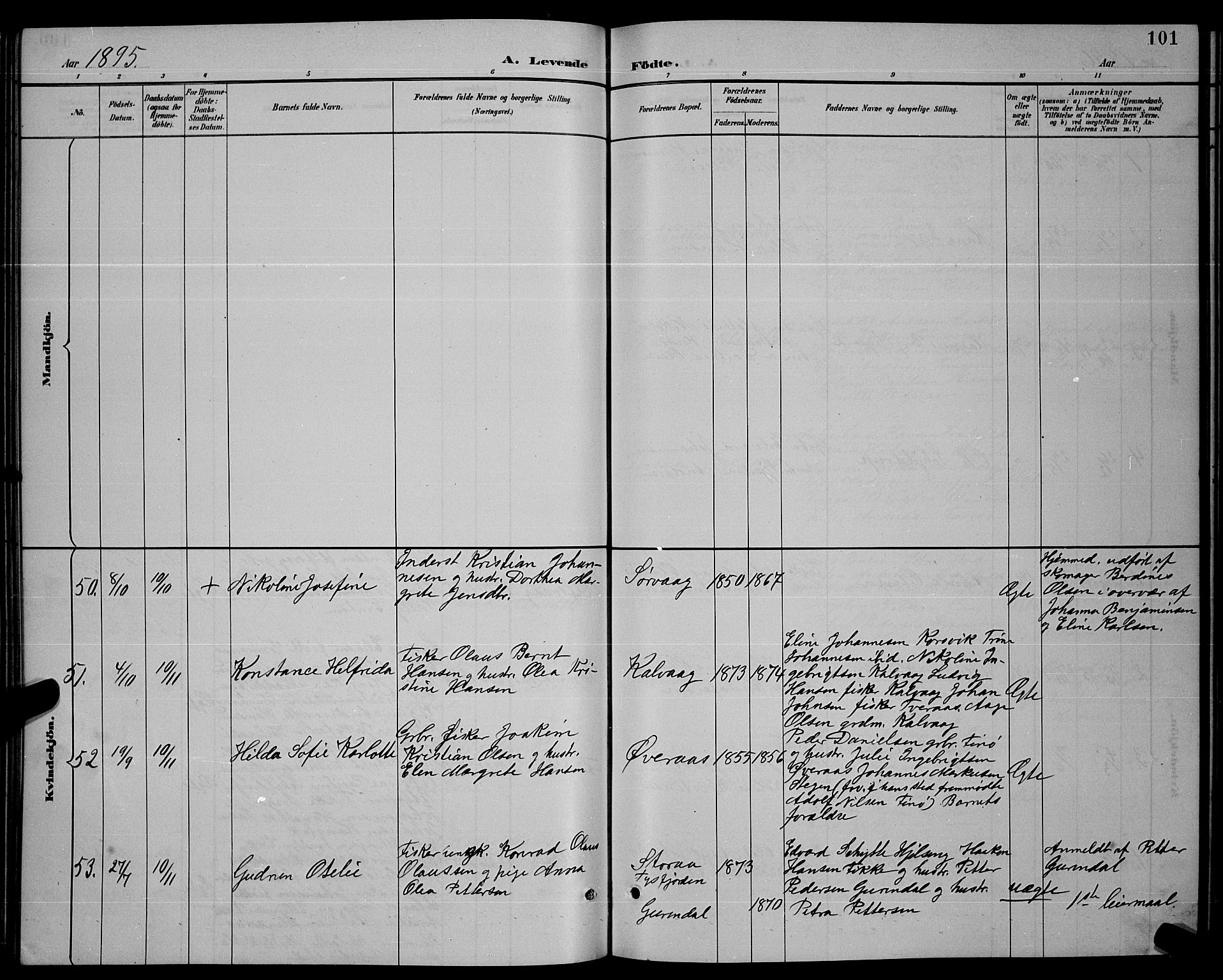 Ministerialprotokoller, klokkerbøker og fødselsregistre - Nordland, AV/SAT-A-1459/859/L0859: Klokkerbok nr. 859C05, 1887-1898, s. 101