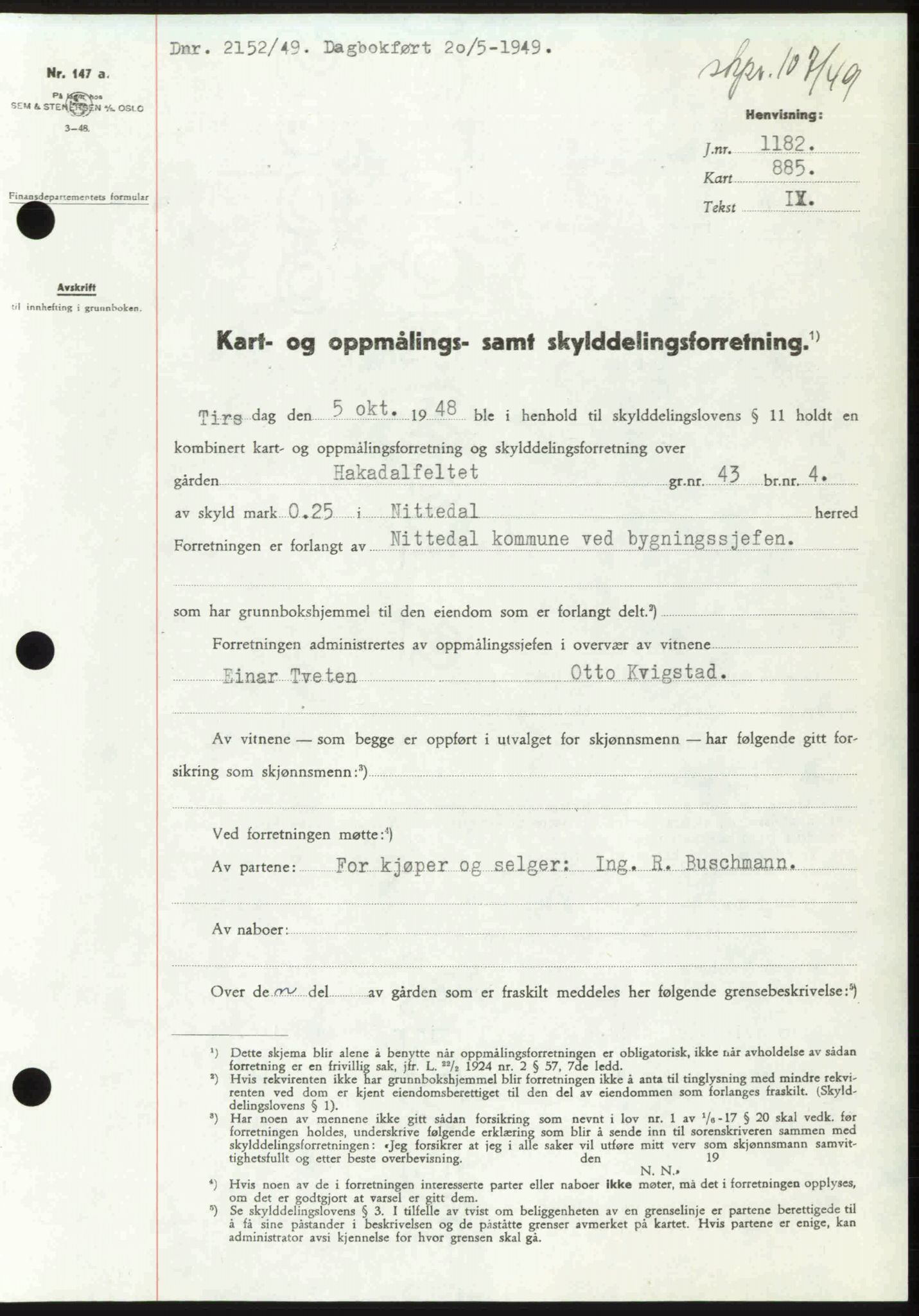 Nedre Romerike sorenskriveri, SAO/A-10469/G/Gb/Gbd/L0025: Pantebok nr. 25, 1949-1949, Dagboknr: 2152/1949