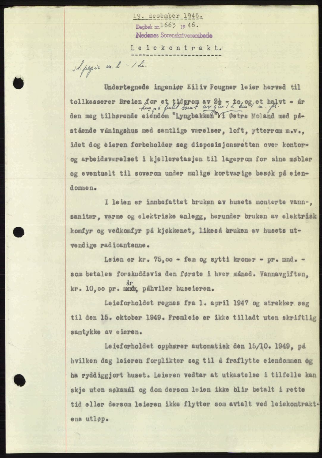 Nedenes sorenskriveri, SAK/1221-0006/G/Gb/Gba/L0056: Pantebok nr. A8, 1946-1947, Dagboknr: 1663/1946