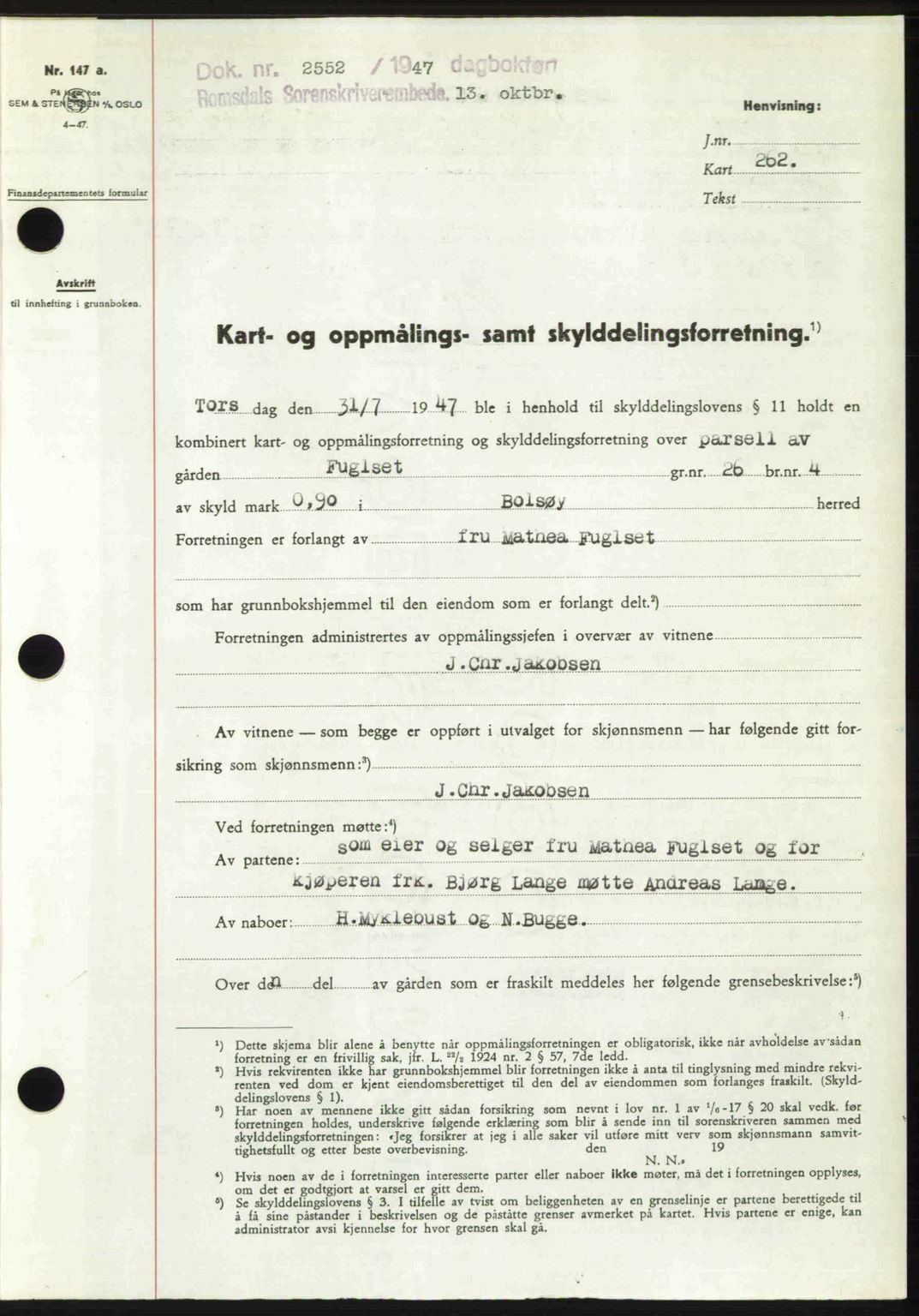 Romsdal sorenskriveri, AV/SAT-A-4149/1/2/2C: Pantebok nr. A24, 1947-1947, Dagboknr: 2552/1947