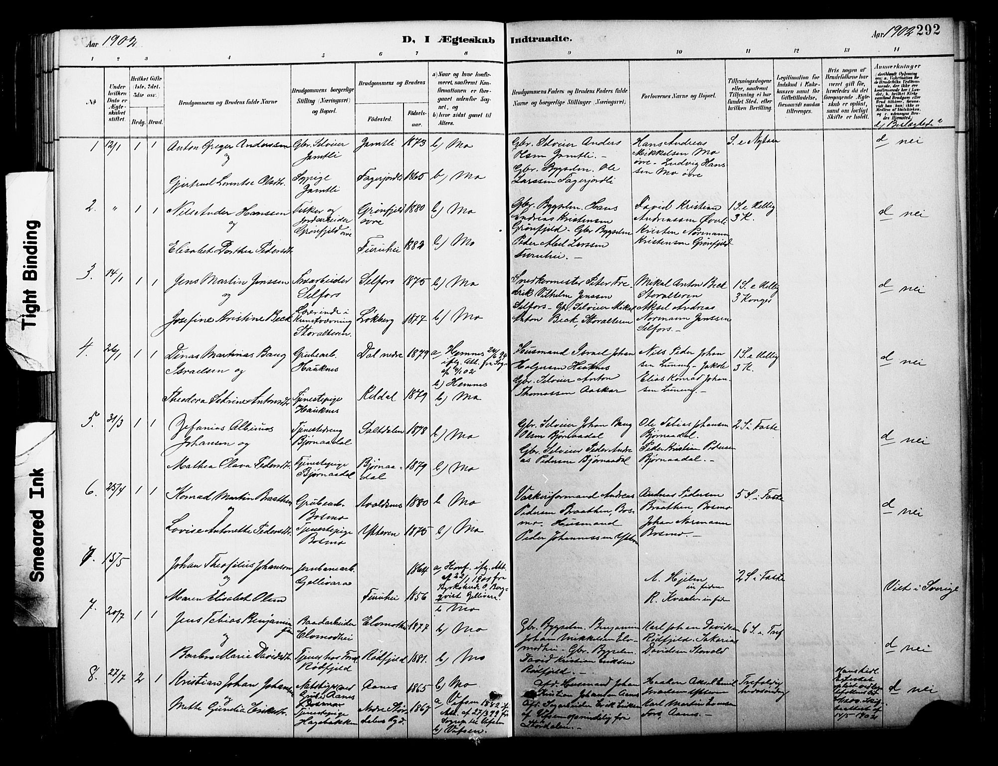Ministerialprotokoller, klokkerbøker og fødselsregistre - Nordland, AV/SAT-A-1459/827/L0421: Klokkerbok nr. 827C10, 1887-1906, s. 292