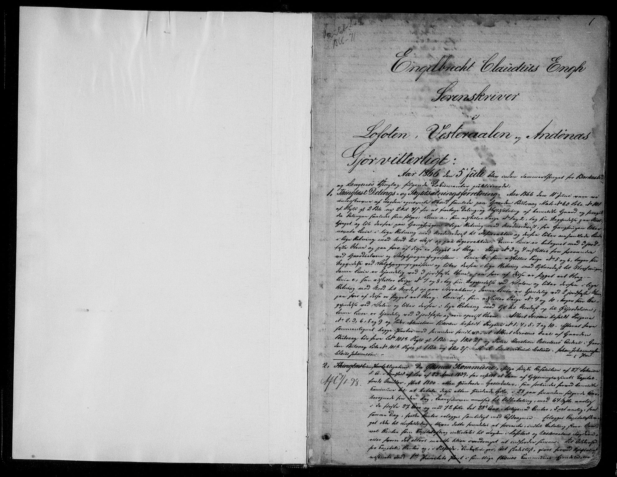 Vesterålen sorenskriveri, SAT/A-4180/1/2/2Ca/L0012: Pantebok nr. L, 1866-1871, s. 1