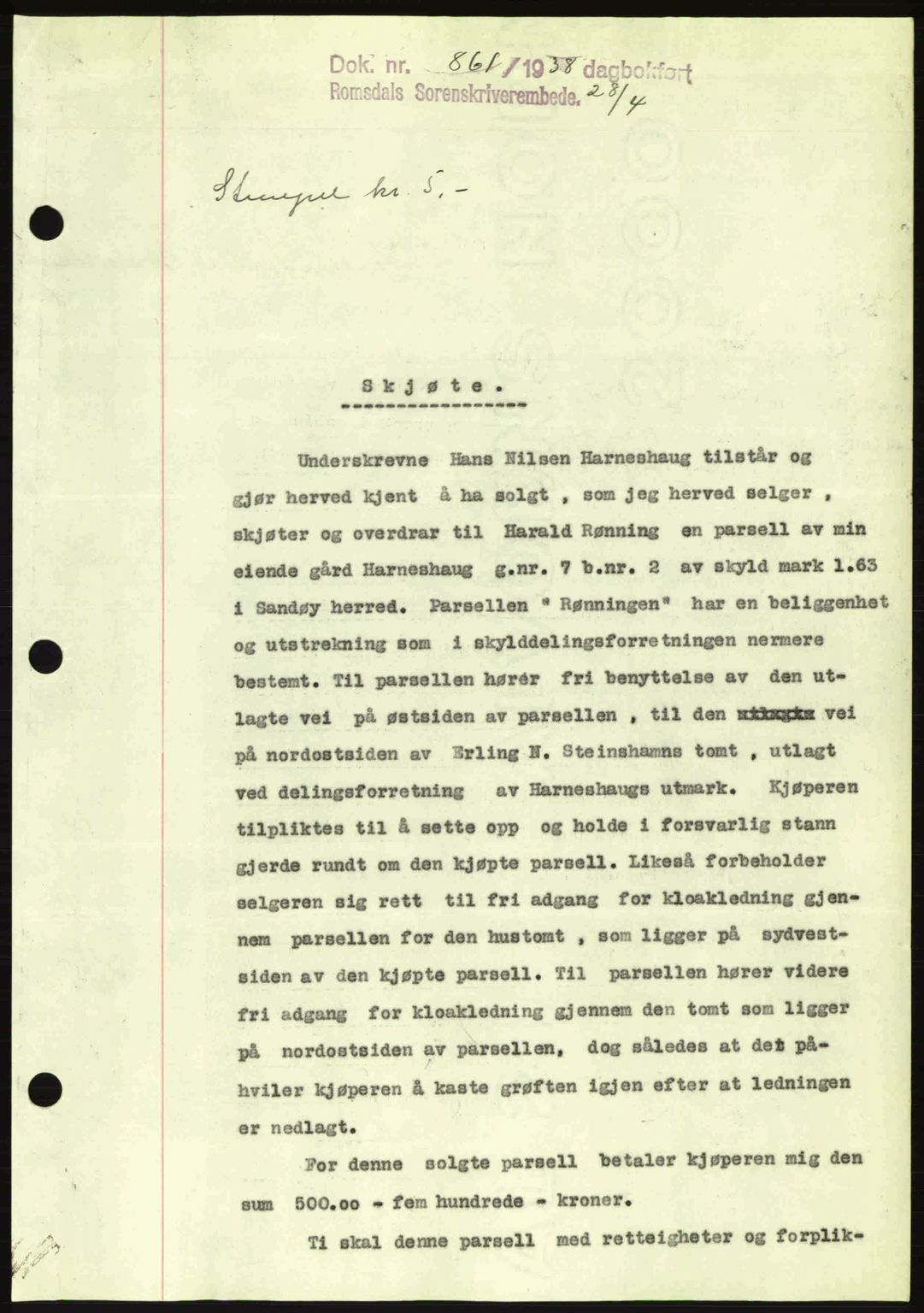 Romsdal sorenskriveri, SAT/A-4149/1/2/2C: Pantebok nr. A5, 1938-1938, Dagboknr: 861/1938