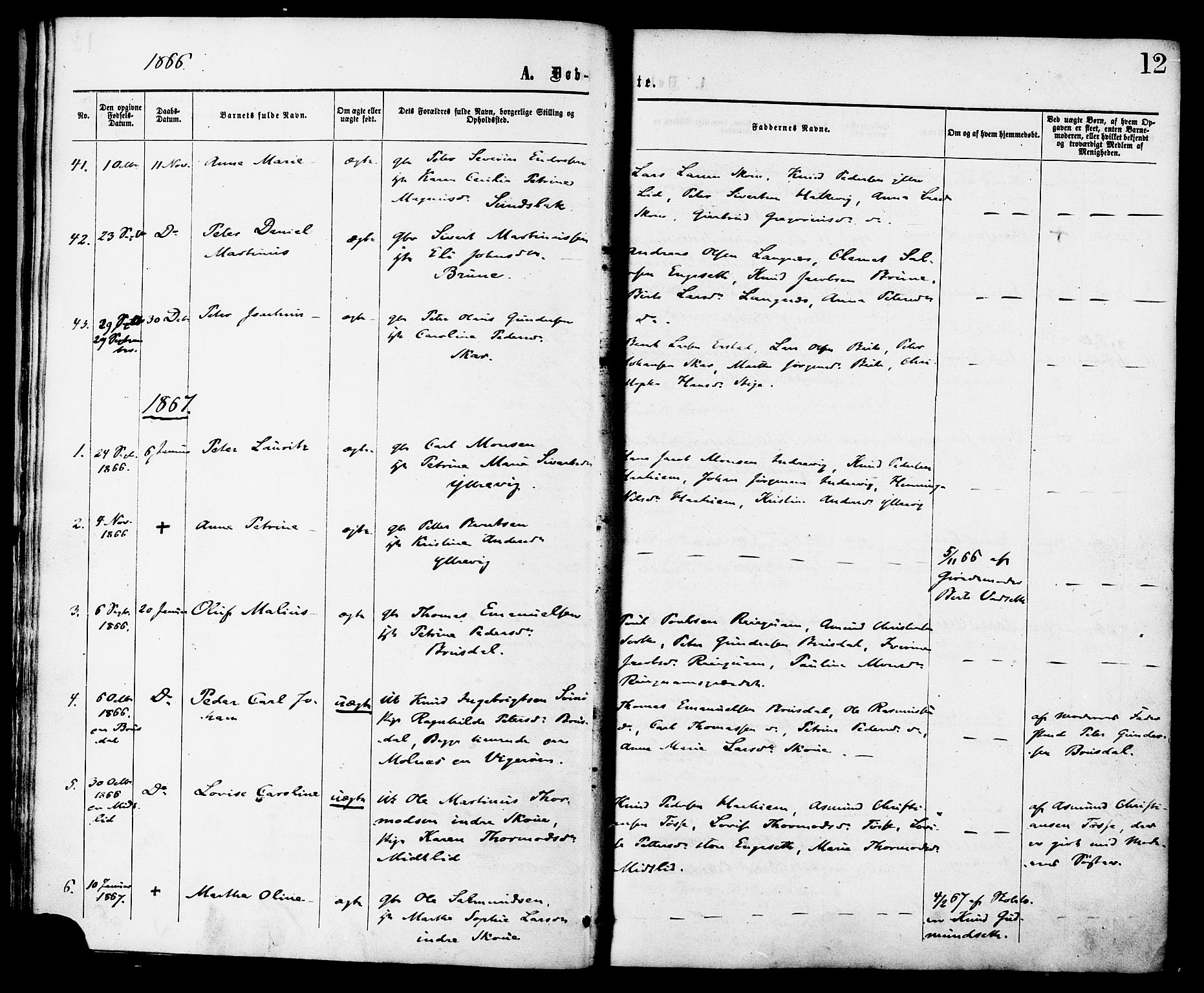 Ministerialprotokoller, klokkerbøker og fødselsregistre - Møre og Romsdal, SAT/A-1454/524/L0355: Ministerialbok nr. 524A07, 1864-1879, s. 12