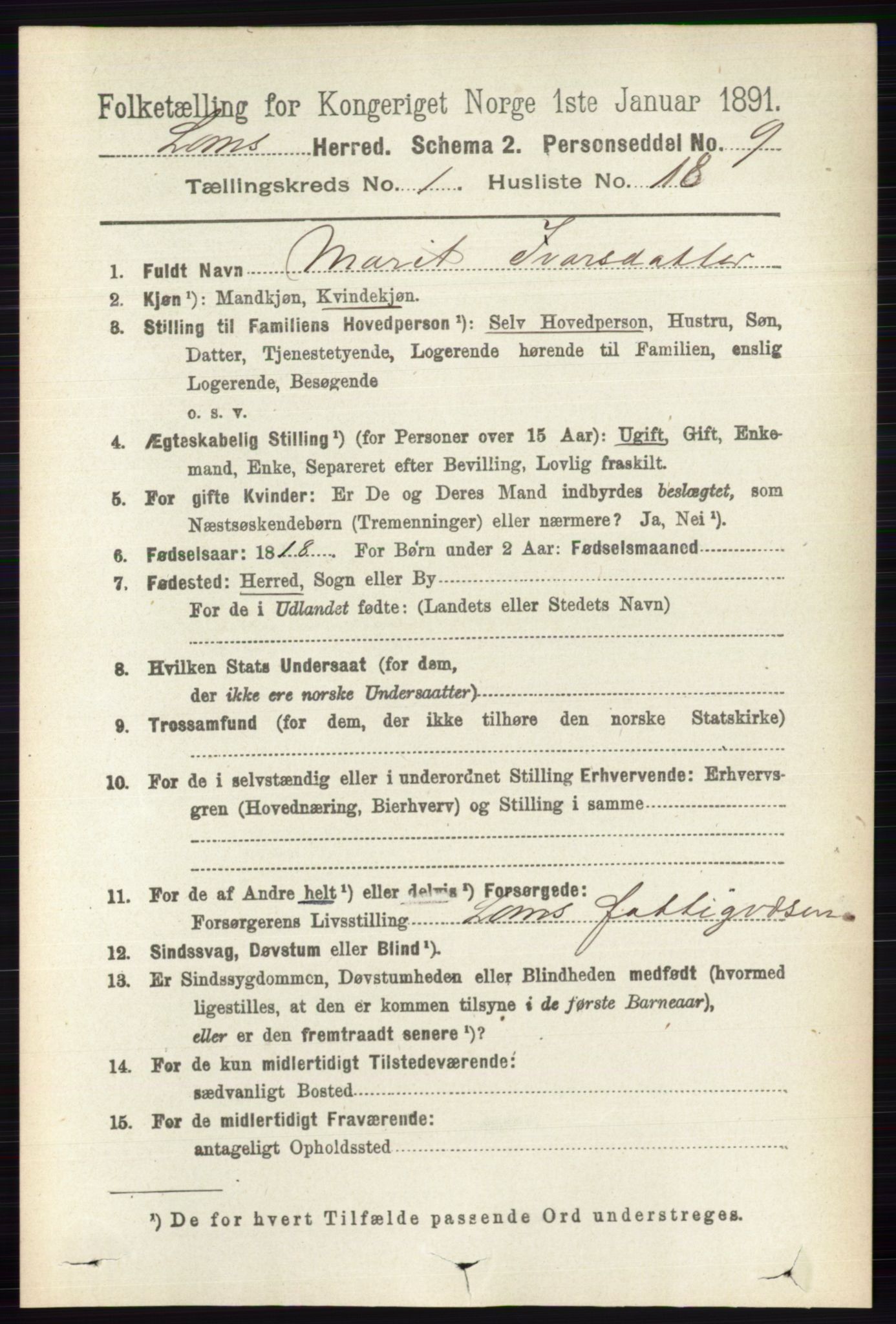 RA, Folketelling 1891 for 0514 Lom herred, 1891, s. 229