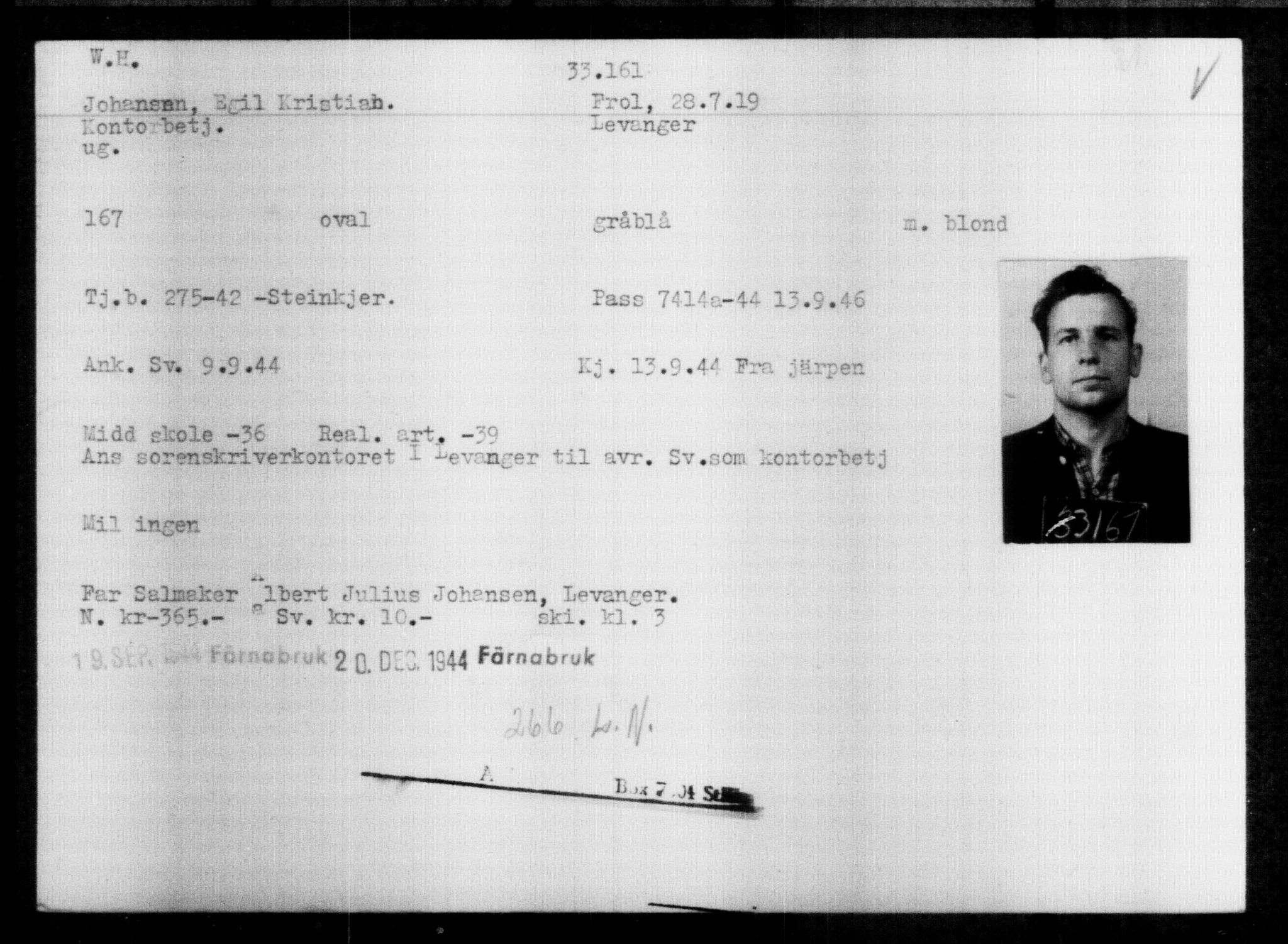 Utenriksstasjonene, Legasjonen i Stockholm, Flyktningkontoret, AV/RA-S-6753/V/Va/L0013: Kjesäterkartoteket, flyktninger med registreringsnr. 31500-34731, 1940-1945, s. 1746