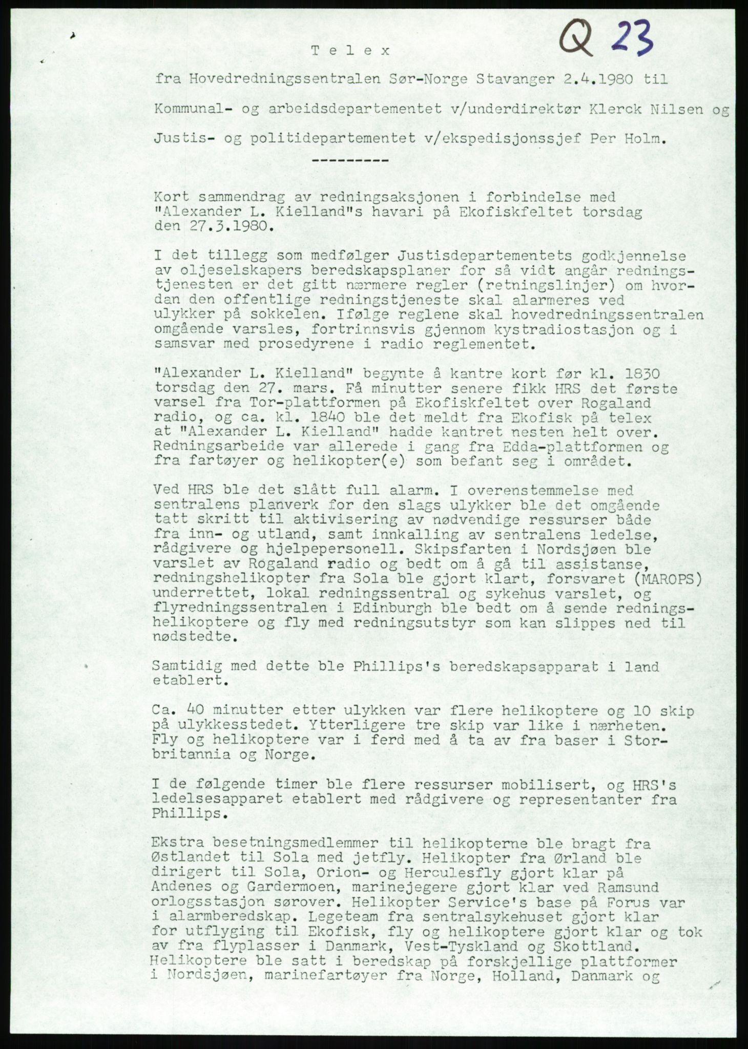Justisdepartementet, Granskningskommisjonen ved Alexander Kielland-ulykken 27.3.1980, AV/RA-S-1165/D/L0017: P Hjelpefartøy (Doku.liste + P1-P6 av 6)/Q Hovedredningssentralen (Q0-Q27 av 27), 1980-1981, s. 584