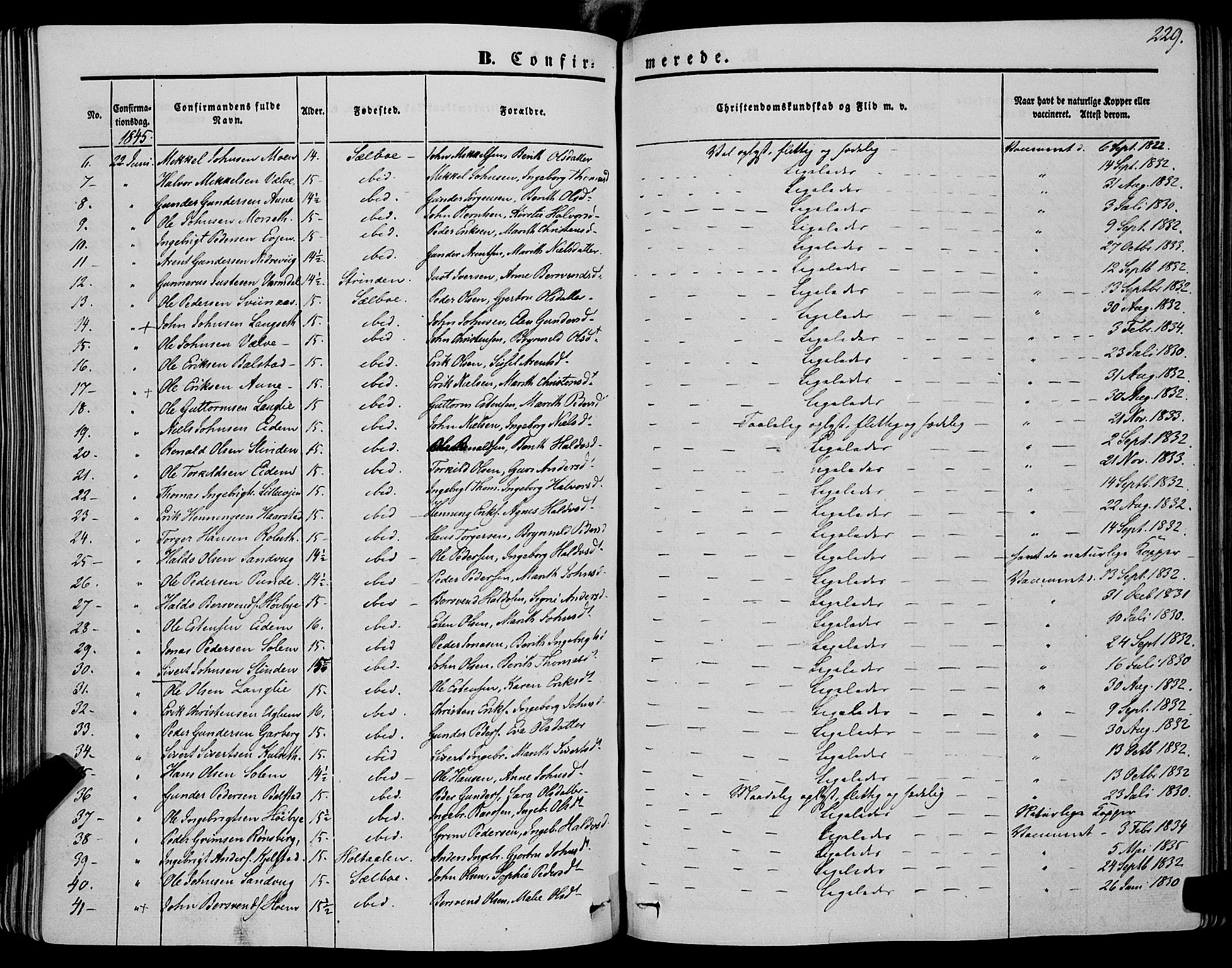 Ministerialprotokoller, klokkerbøker og fødselsregistre - Sør-Trøndelag, AV/SAT-A-1456/695/L1145: Ministerialbok nr. 695A06 /1, 1843-1859, s. 229