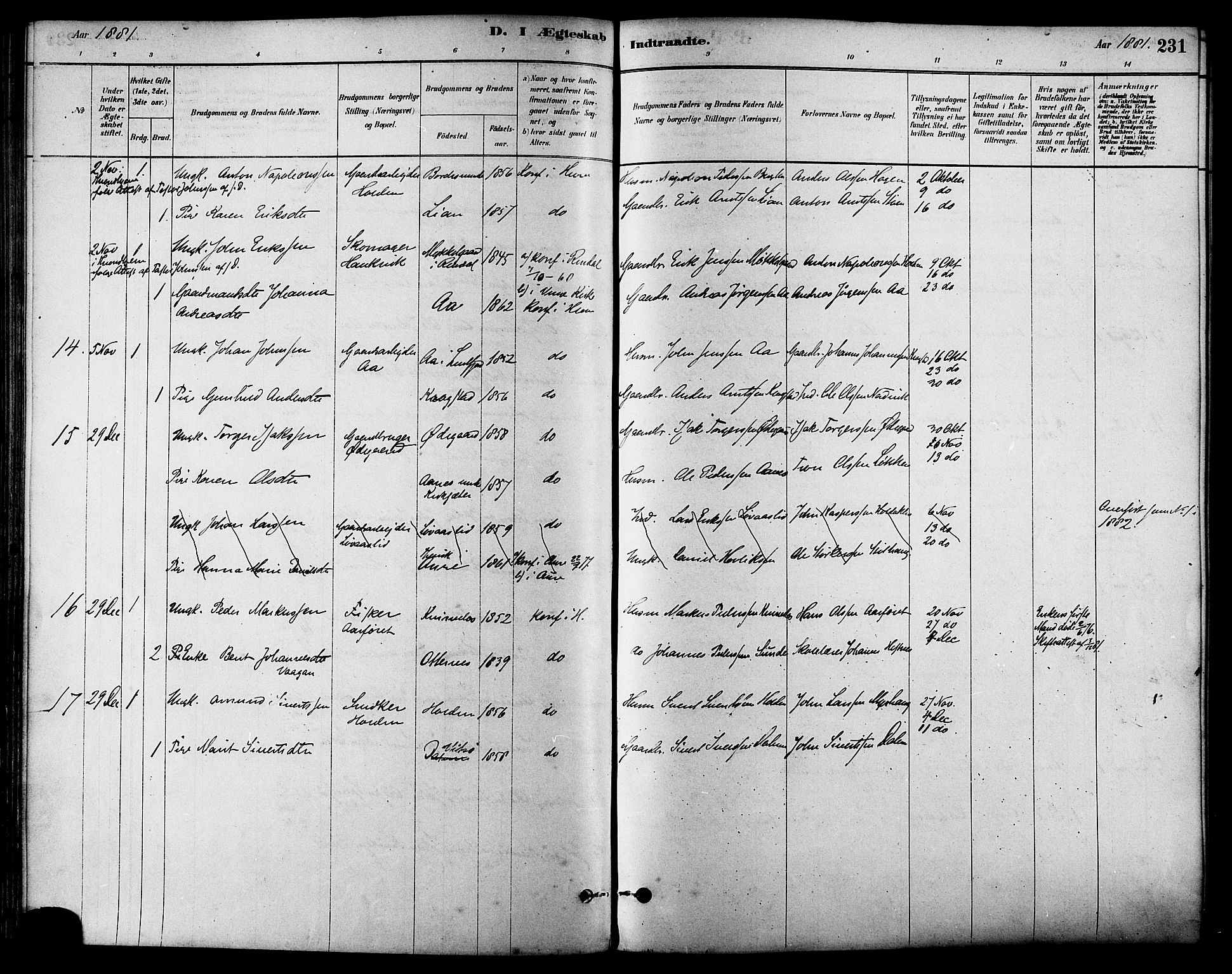 Ministerialprotokoller, klokkerbøker og fødselsregistre - Sør-Trøndelag, SAT/A-1456/630/L0496: Ministerialbok nr. 630A09, 1879-1895, s. 231