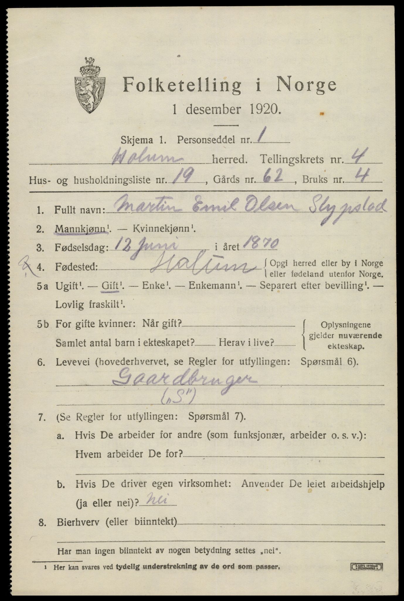 SAK, Folketelling 1920 for 1020 Holum herred, 1920, s. 2111