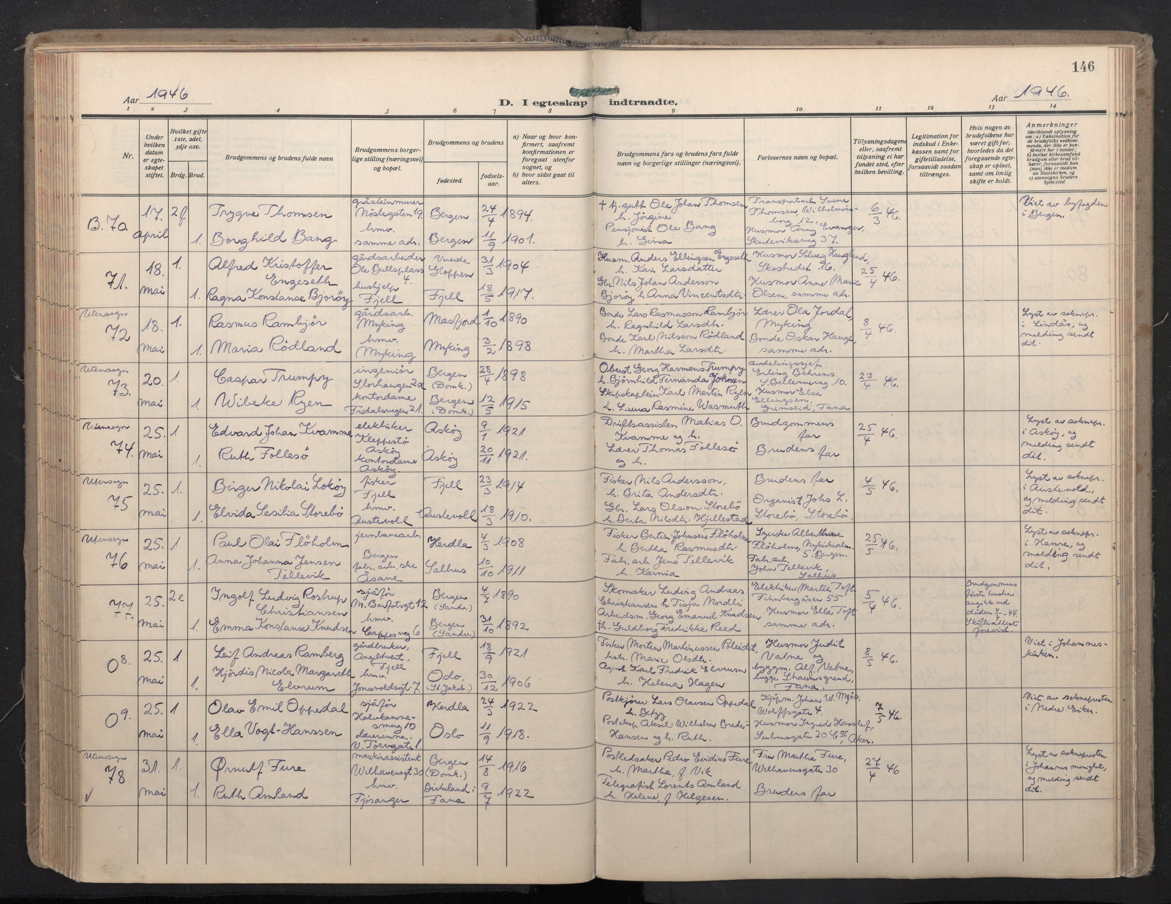 Domkirken sokneprestembete, SAB/A-74801/H/Haa: Ministerialbok nr. D 7, 1937-1950, s. 145b-146a
