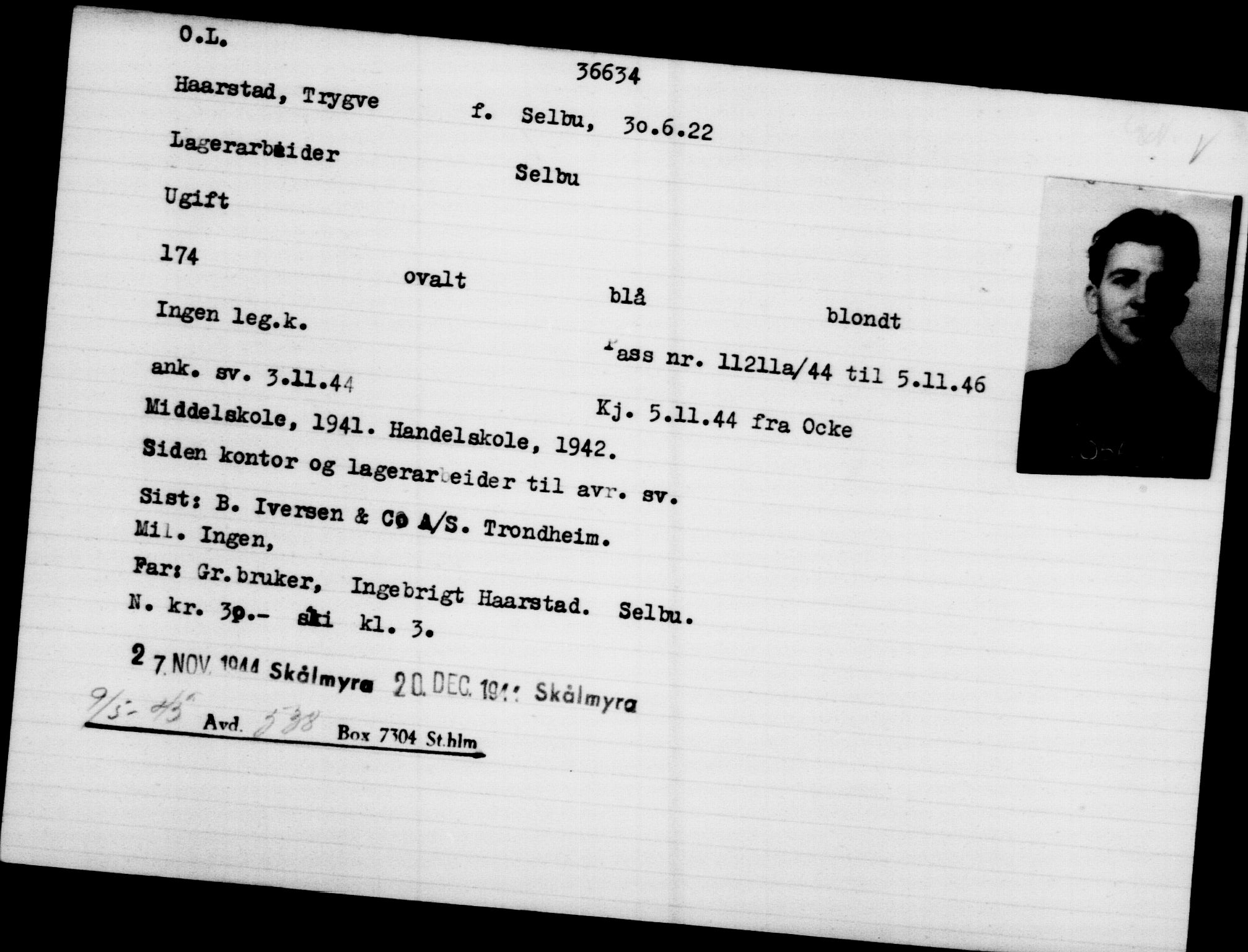 Utenriksstasjonene, Legasjonen i Stockholm, Flyktningkontoret, AV/RA-S-6753/V/Va/L0014: Kjesäterkartoteket, flyktninger med registreringsnr. 34700-37855, 1940-1945, s. 2031