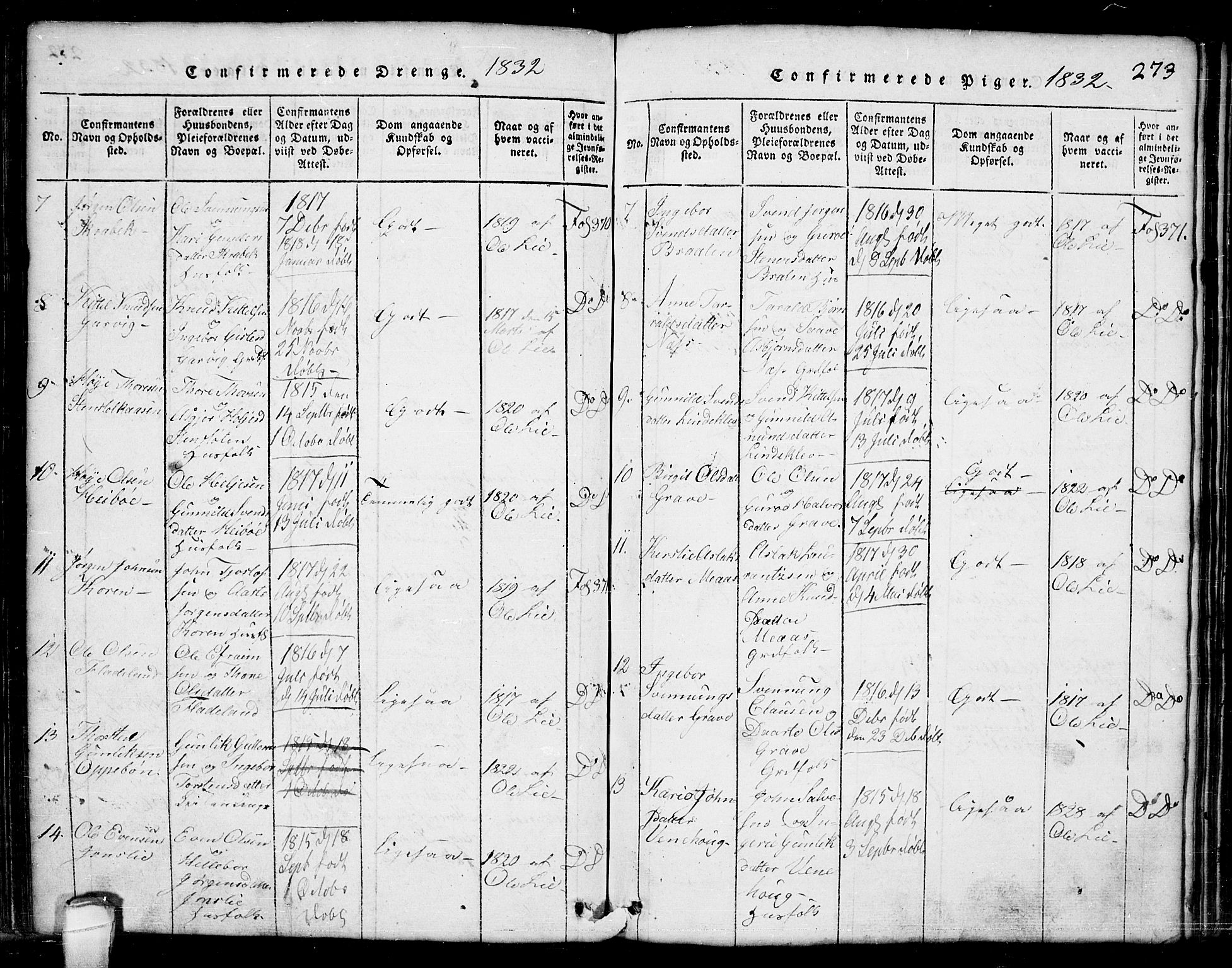 Seljord kirkebøker, AV/SAKO-A-20/G/Ga/L0001: Klokkerbok nr. I 1, 1815-1854, s. 273