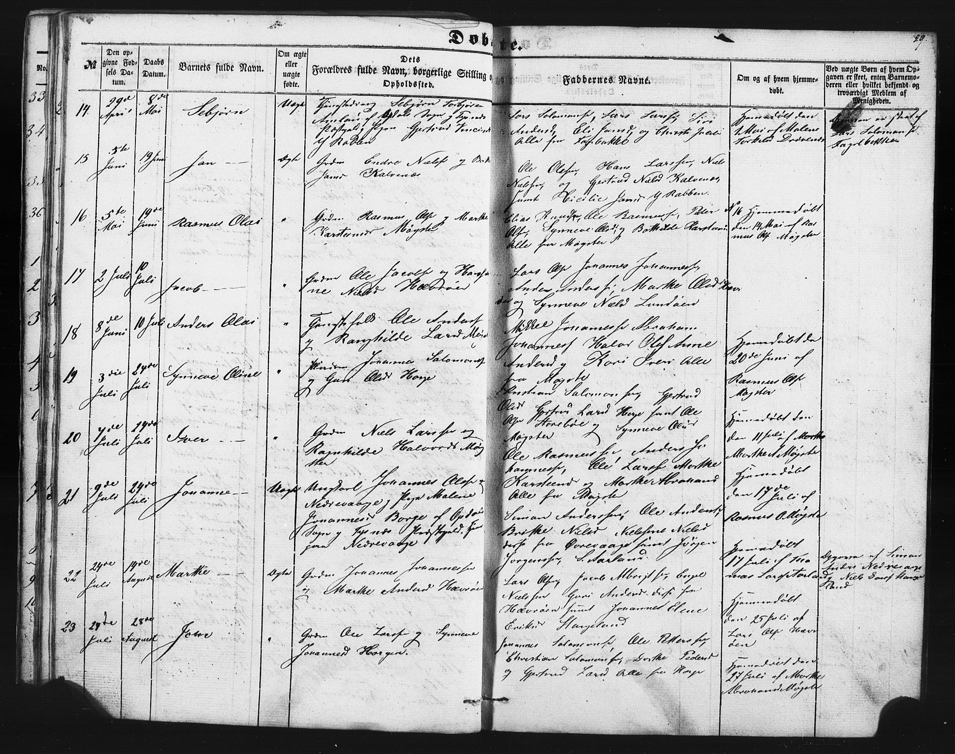 Austevoll sokneprestembete, AV/SAB-A-74201/H/Ha/Hab/Habb/L0001: Klokkerbok nr. B 1, 1852-1864, s. 29