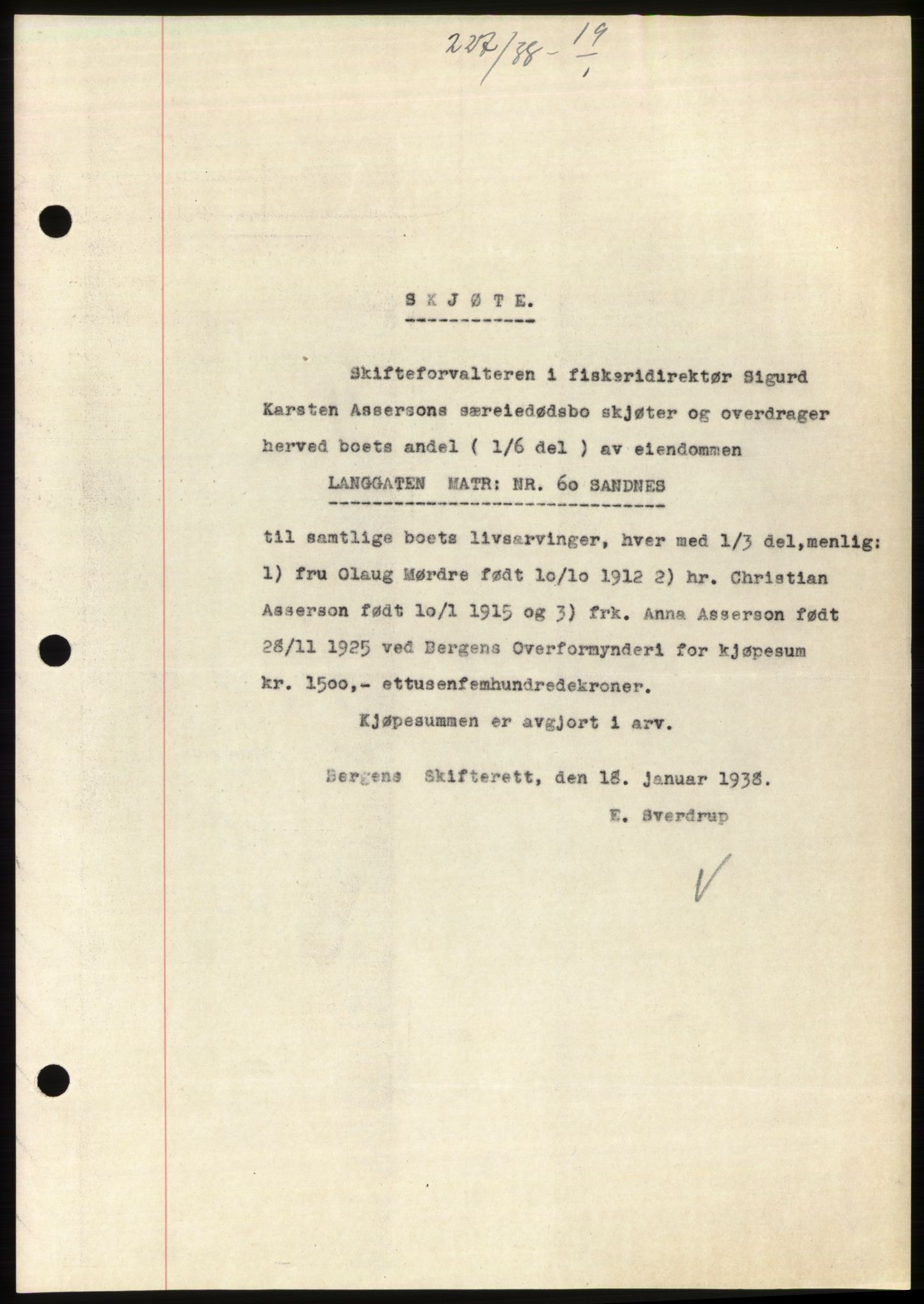 Jæren sorenskriveri, SAST/A-100310/03/G/Gba/L0070: Pantebok, 1938-1938, Dagboknr: 227/1938