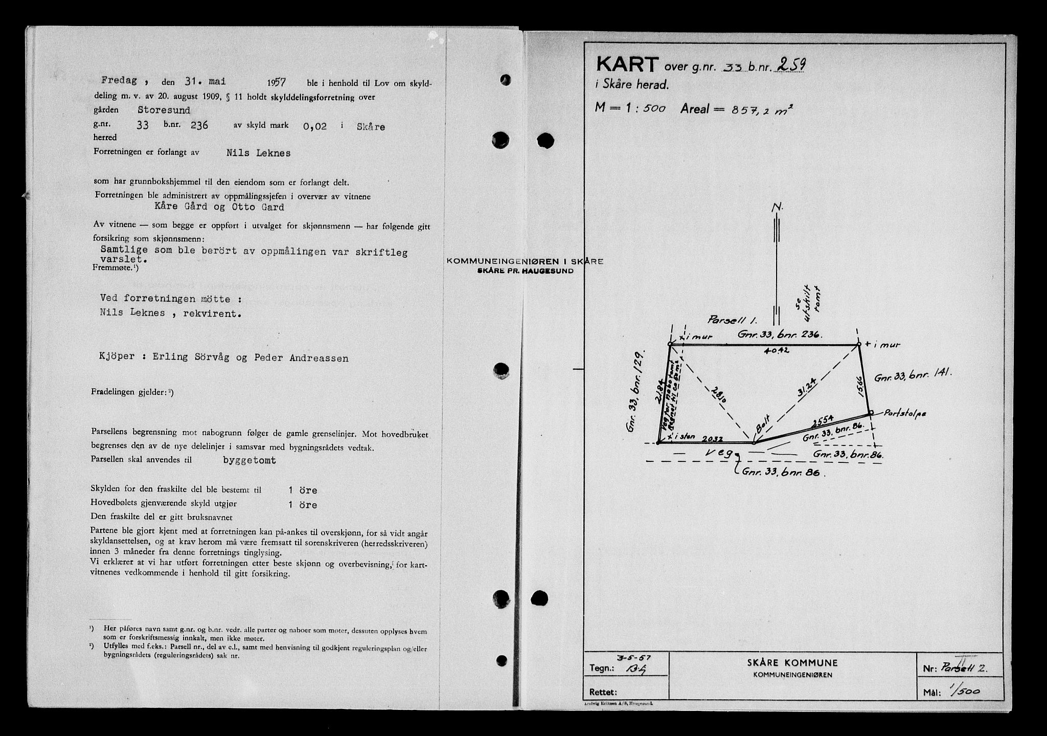 Karmsund sorenskriveri, AV/SAST-A-100311/01/II/IIB/L0125: Pantebok nr. 105A, 1957-1957, Dagboknr: 2213/1957