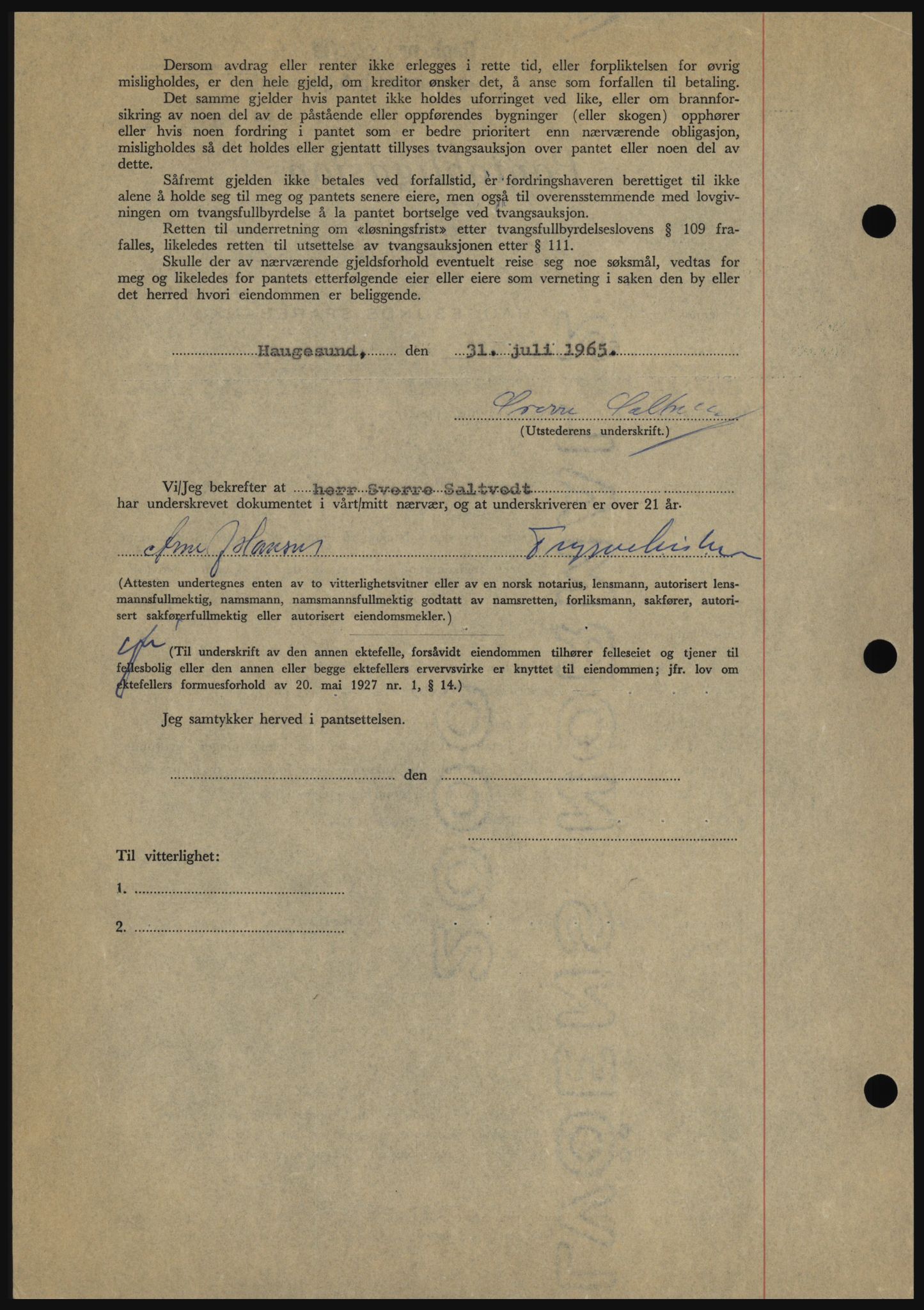 Haugesund tingrett, SAST/A-101415/01/II/IIC/L0053: Pantebok nr. B 53, 1965-1965, Dagboknr: 1821/1965