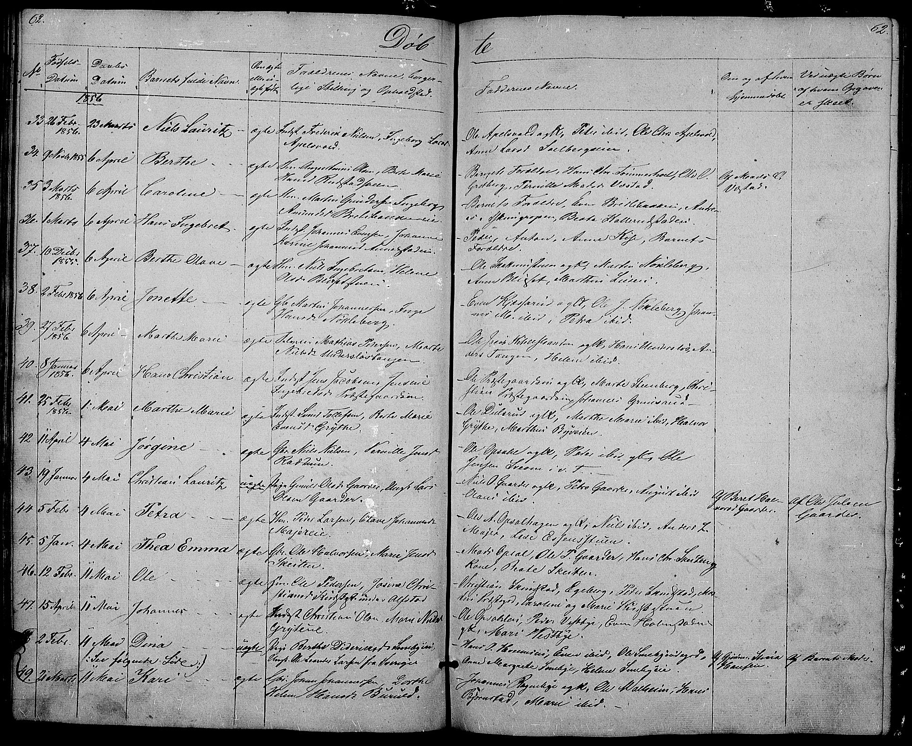 Østre Toten prestekontor, AV/SAH-PREST-104/H/Ha/Hab/L0003: Klokkerbok nr. 3, 1848-1857, s. 62