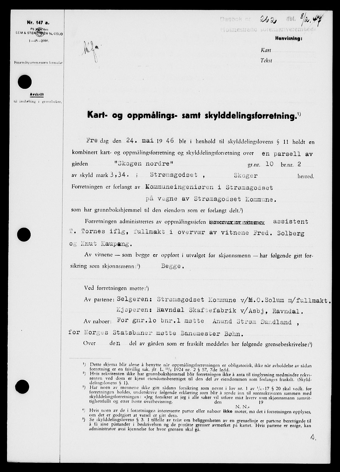 Holmestrand sorenskriveri, SAKO/A-67/G/Ga/Gaa/L0061: Pantebok nr. A-61, 1946-1947, Dagboknr: 262/1947