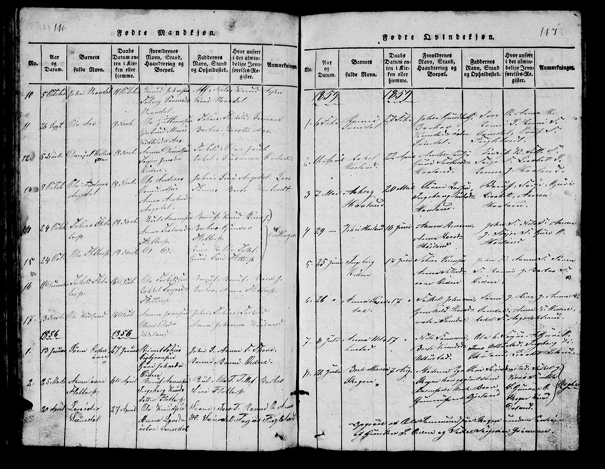 Bjelland sokneprestkontor, SAK/1111-0005/F/Fb/Fbc/L0001: Klokkerbok nr. B 1, 1815-1870, s. 146-147