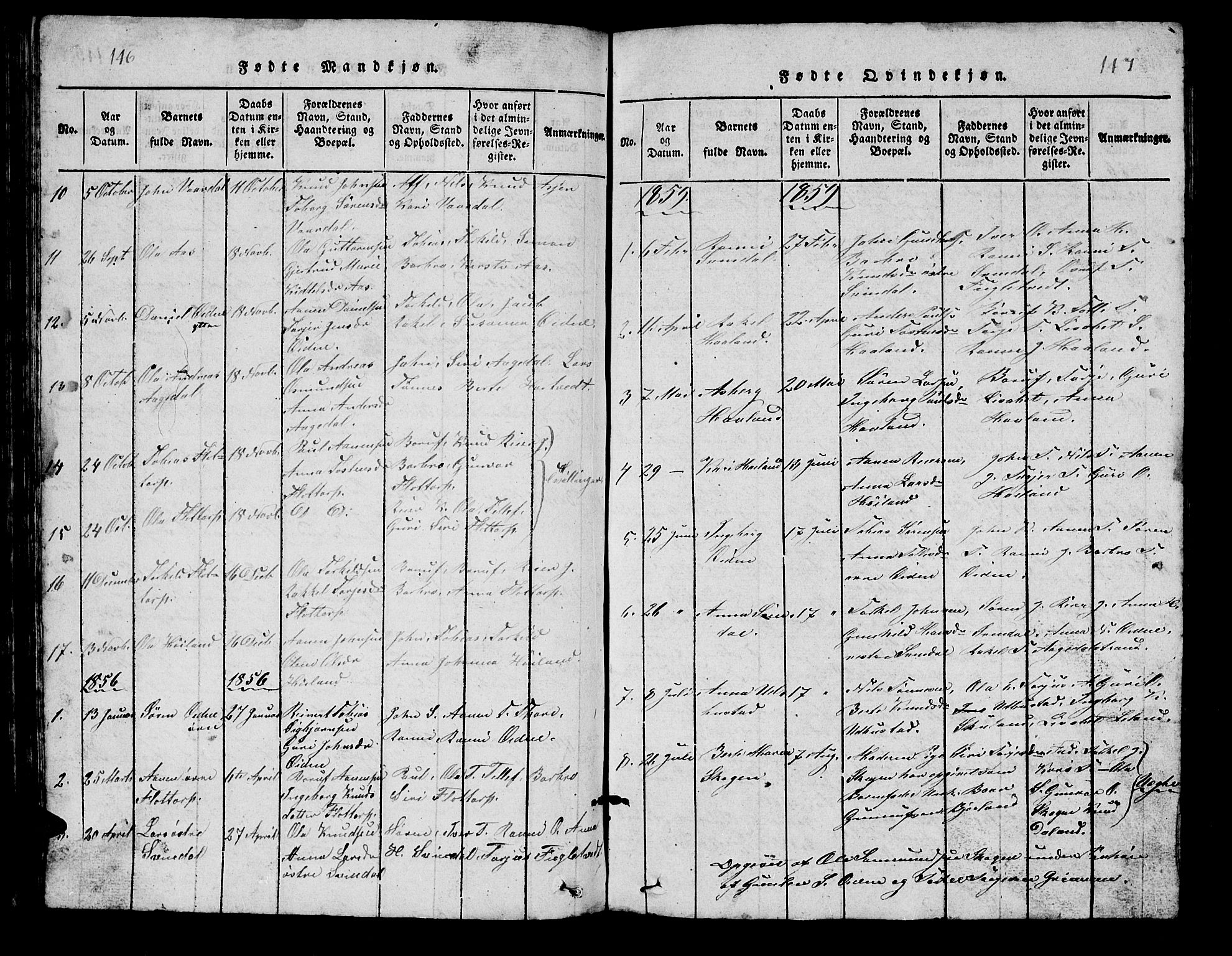 Bjelland sokneprestkontor, AV/SAK-1111-0005/F/Fb/Fbc/L0001: Klokkerbok nr. B 1, 1815-1870, s. 146-147