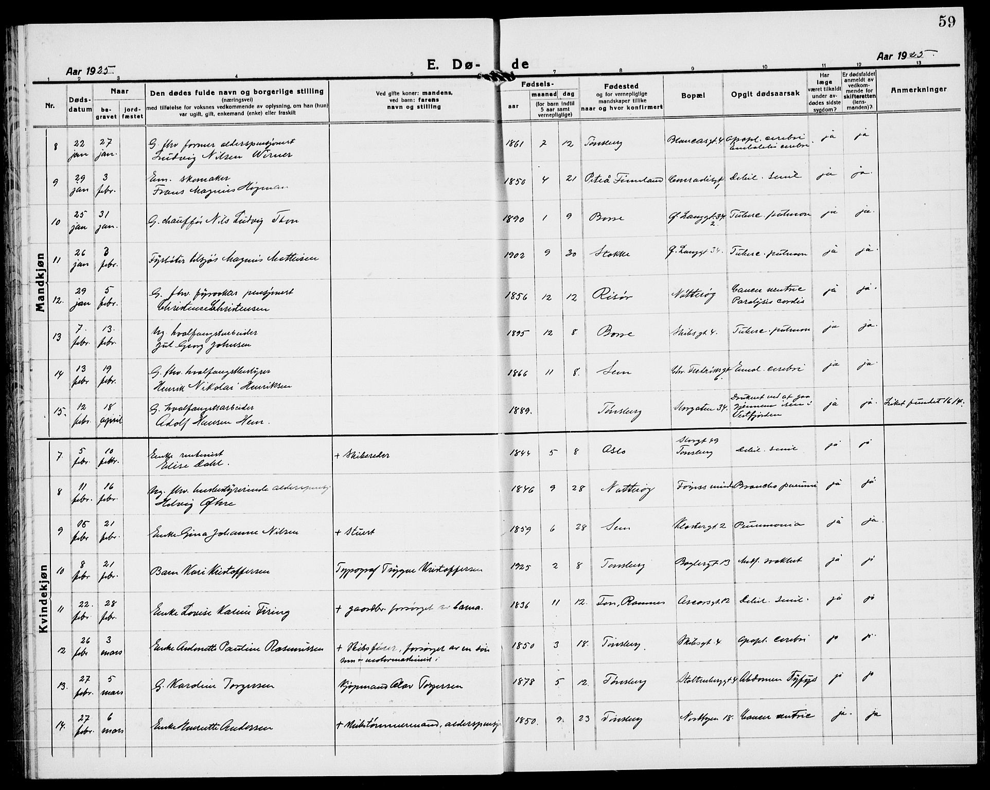 Tønsberg kirkebøker, AV/SAKO-A-330/G/Ga/L0018: Klokkerbok nr. 18, 1920-1935, s. 59