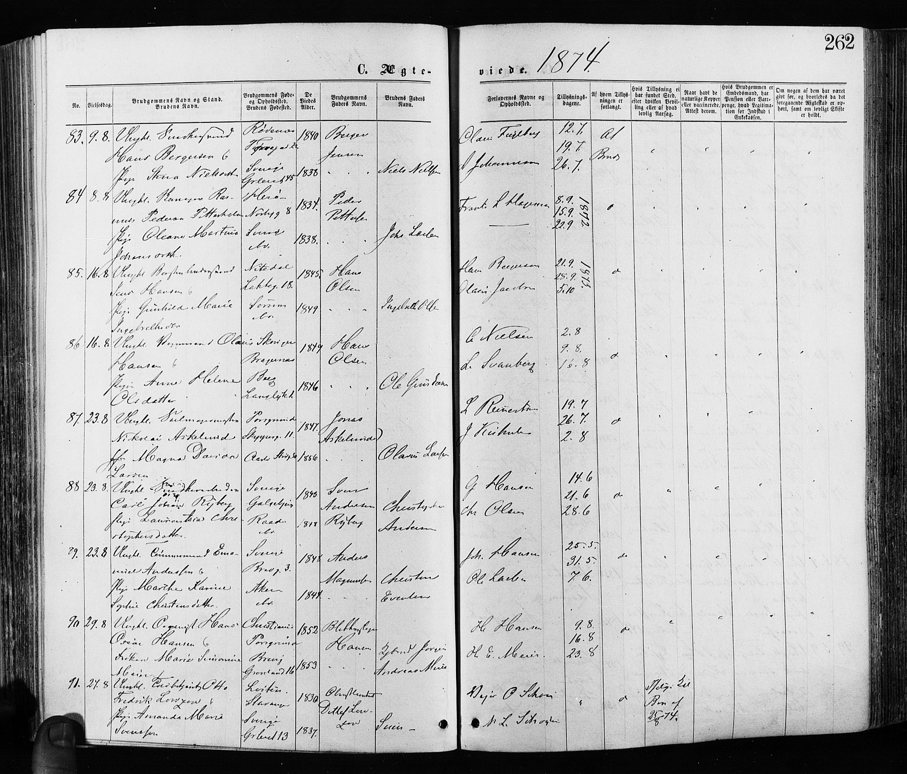 Grønland prestekontor Kirkebøker, AV/SAO-A-10848/F/Fa/L0005: Ministerialbok nr. 5, 1869-1880, s. 262