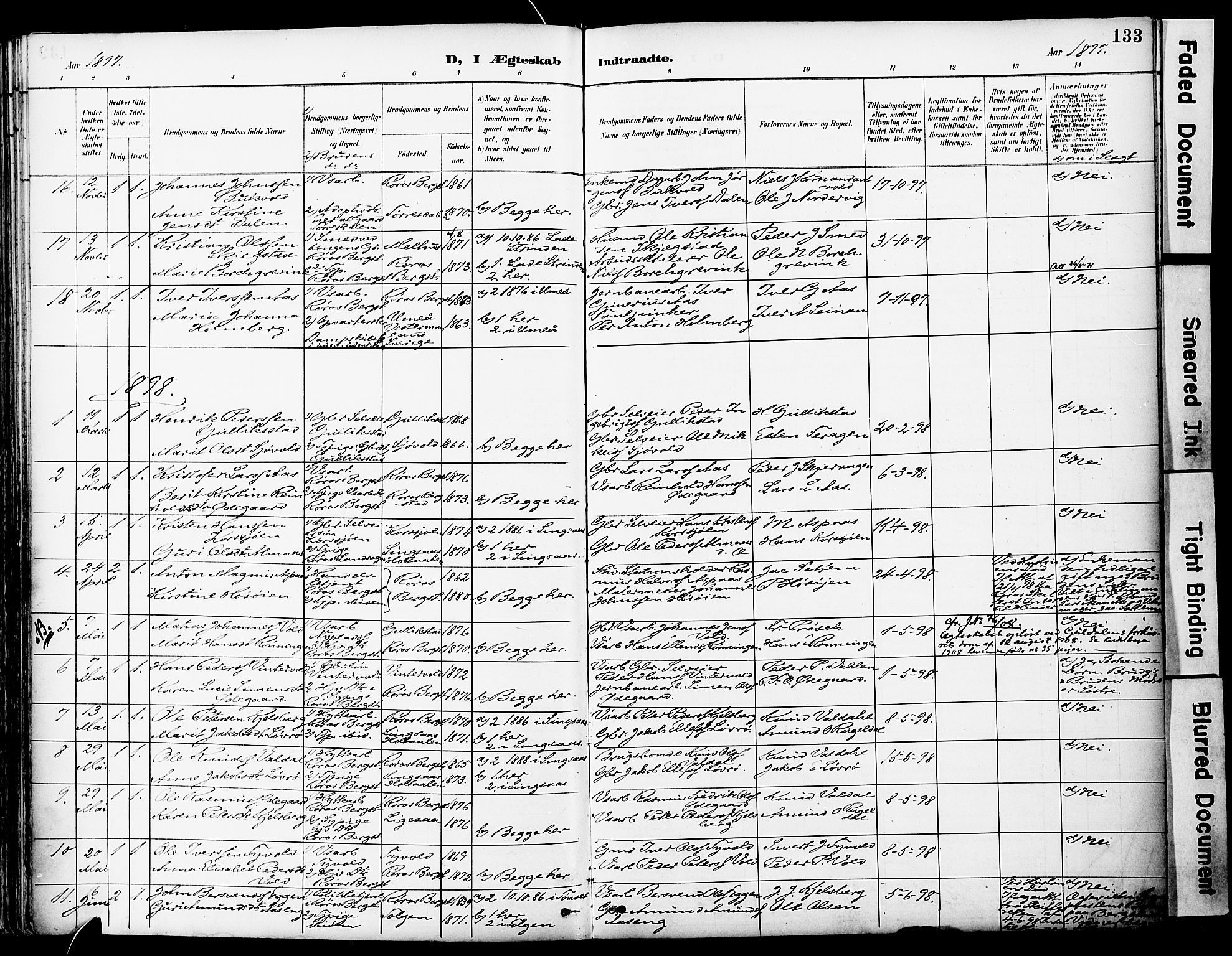 Ministerialprotokoller, klokkerbøker og fødselsregistre - Sør-Trøndelag, AV/SAT-A-1456/681/L0935: Ministerialbok nr. 681A13, 1890-1898, s. 133