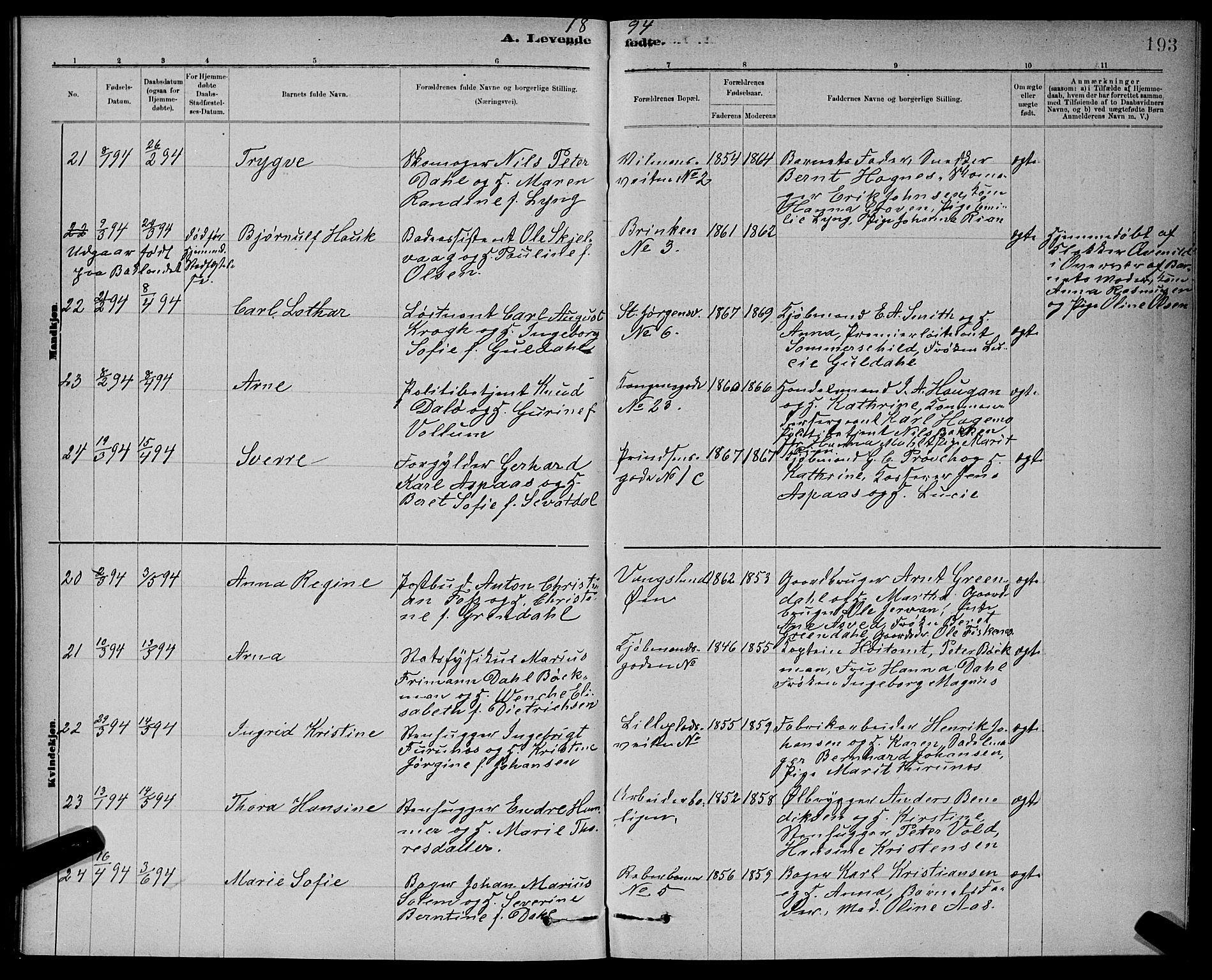 Ministerialprotokoller, klokkerbøker og fødselsregistre - Sør-Trøndelag, SAT/A-1456/601/L0092: Klokkerbok nr. 601C10, 1884-1897, s. 193