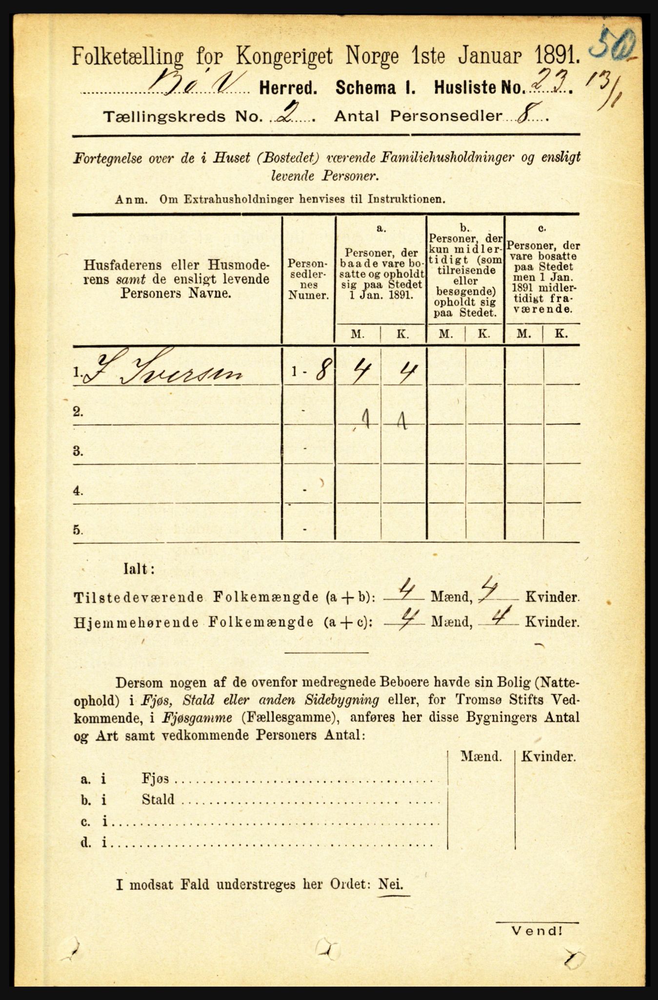 RA, Folketelling 1891 for 1867 Bø herred, 1891, s. 536