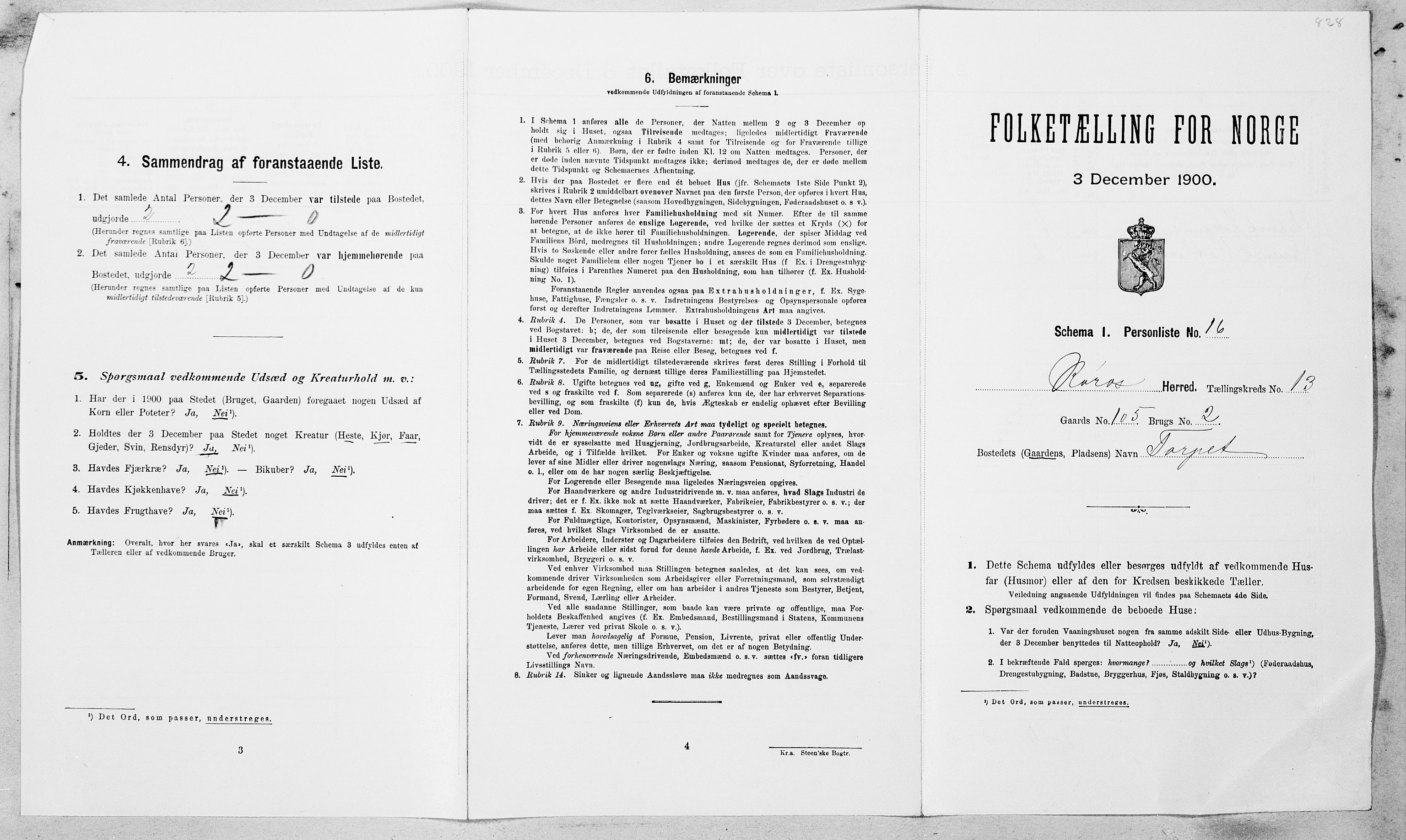 SAT, Folketelling 1900 for 1640 Røros herred, 1900, s. 1416
